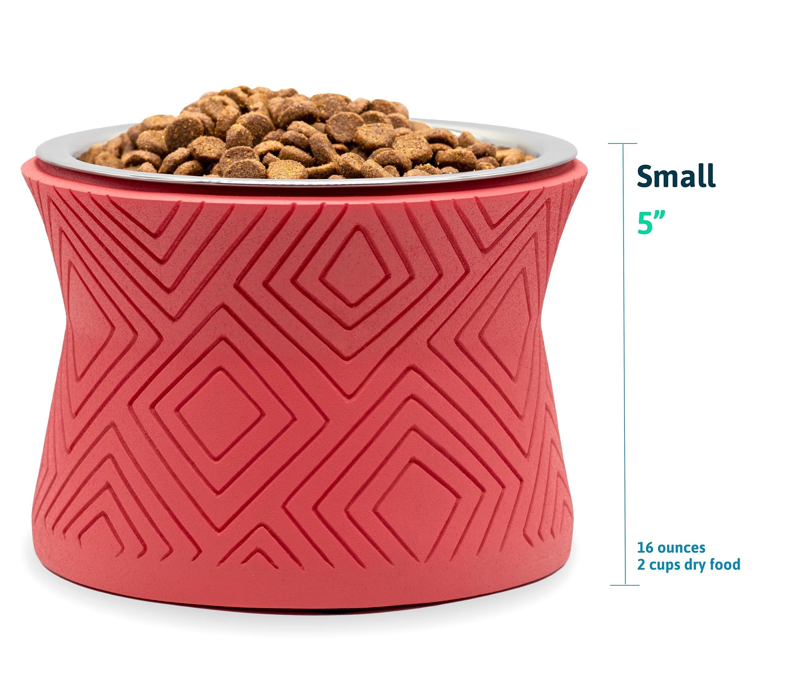 Pet Junkie Santa Fe Single Elevated Pet Bowl Stand with Removable Stainless Steel 16oz Inner Bowl for Small Dog Breed or Cat - R