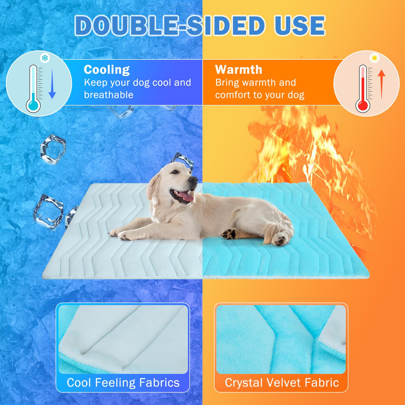 Scenereal Dog Cooling Mat For Crate, Thicken Self-Cooling Dog Pad Reversible (Cool & Warm), 36'X23' Pet Cool Bed For Medium L