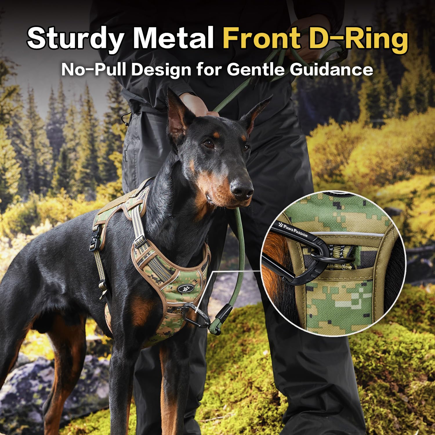 Pawspassion Tactical Dog Harness For X-Large Dogs, Chew-Proof Metal Hardware, Heavy Duty No Pull Dog Harness, Reflective Strips,