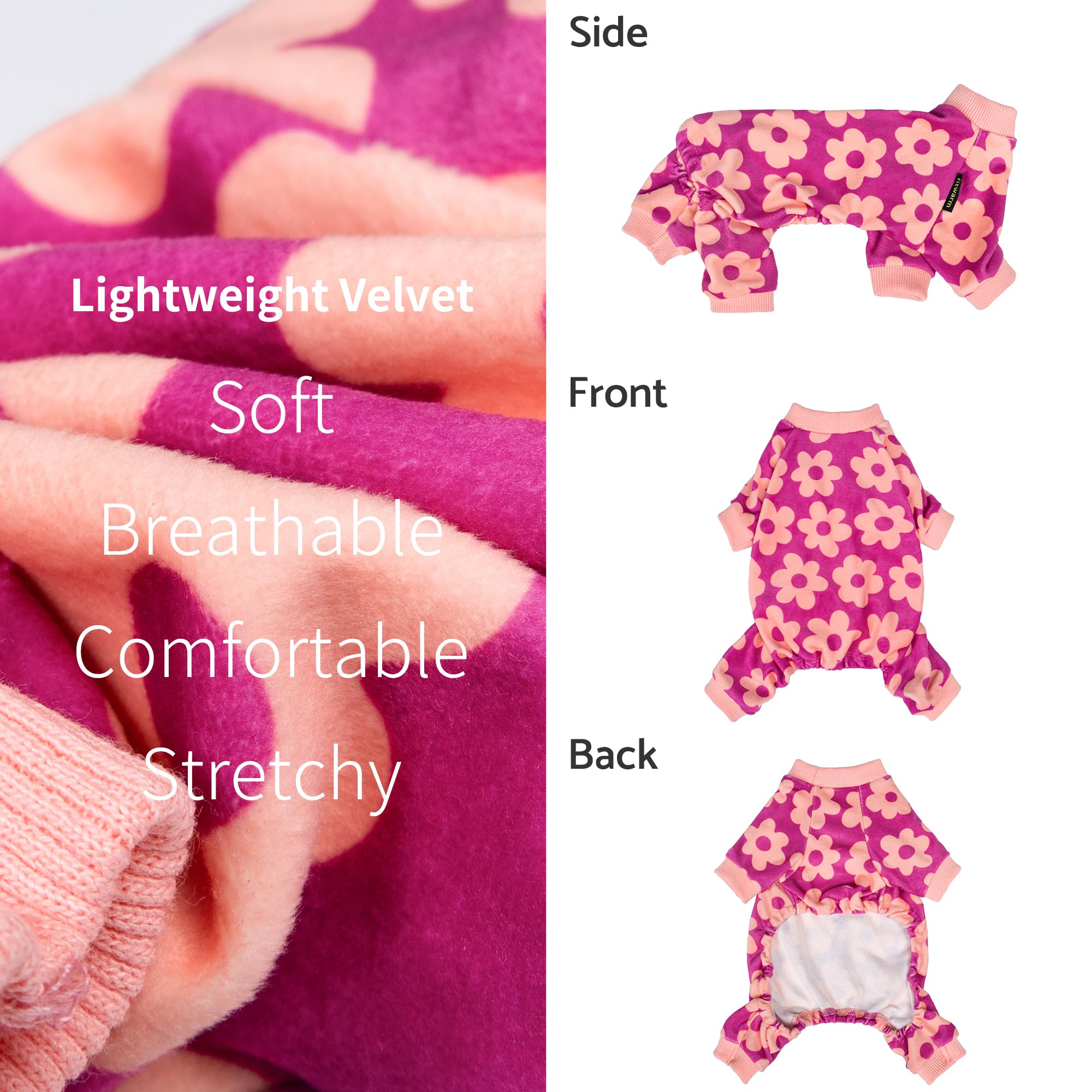Fitwarm Flower Fleece Dog Pajamas, Warm Winter Dog Clothes For Small Dogs Girl, Cozy Pet Onesie With Feet, Pink, Xxl