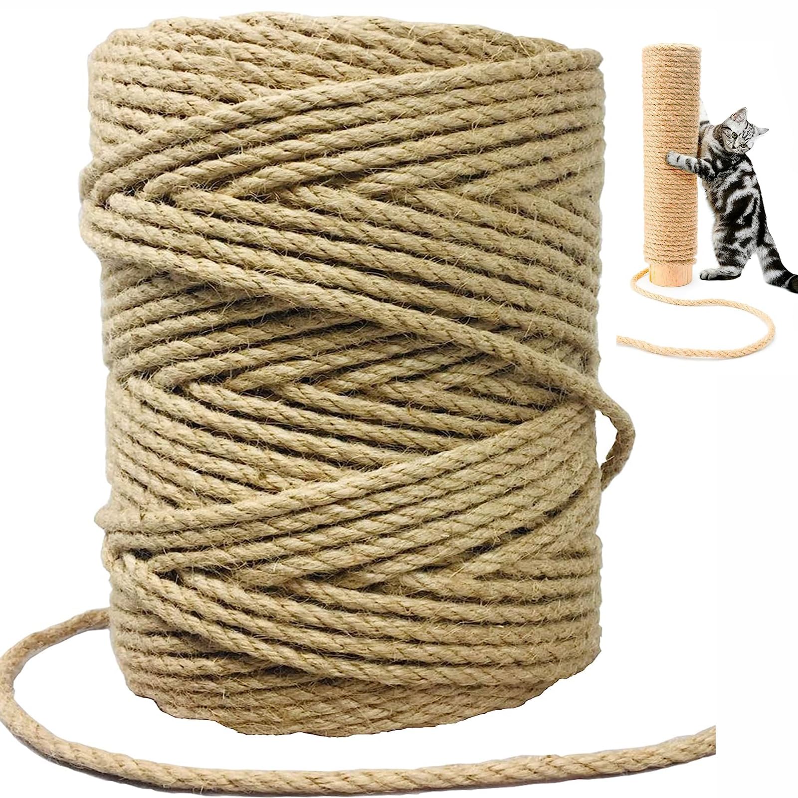 Sisal Rope For Cat Scratcher,Rope For Cat Scratch Post 4Mm 164F Jute Twine For Scratching Post Repairing, Recovering Or Diy
