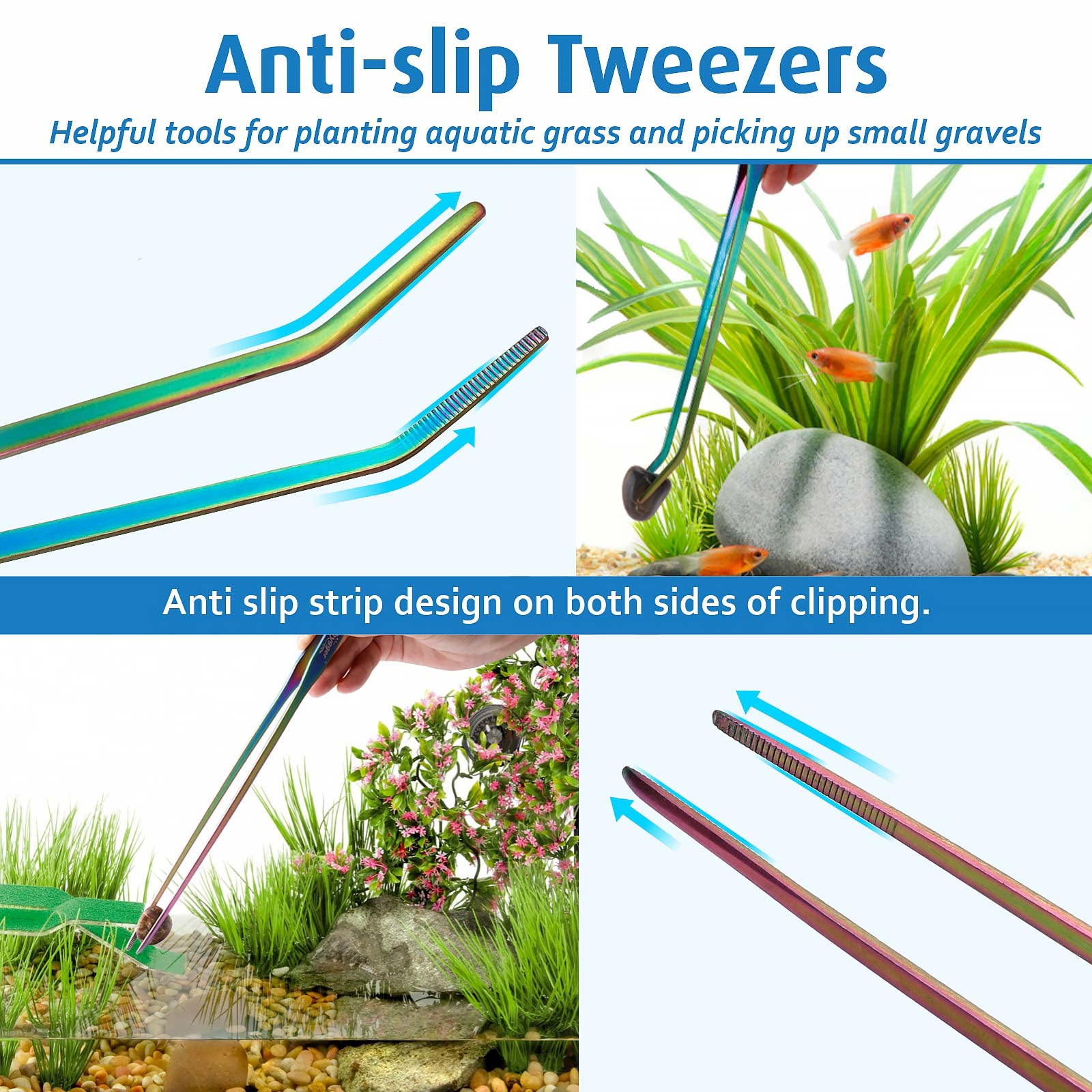 hygger 6-in-1 Aquascaping Tools Kit - Stainless Steel Plant Tweezers, Scissors & Spatula, Multi-Colored with Tool Holder & Cleaning Cloth