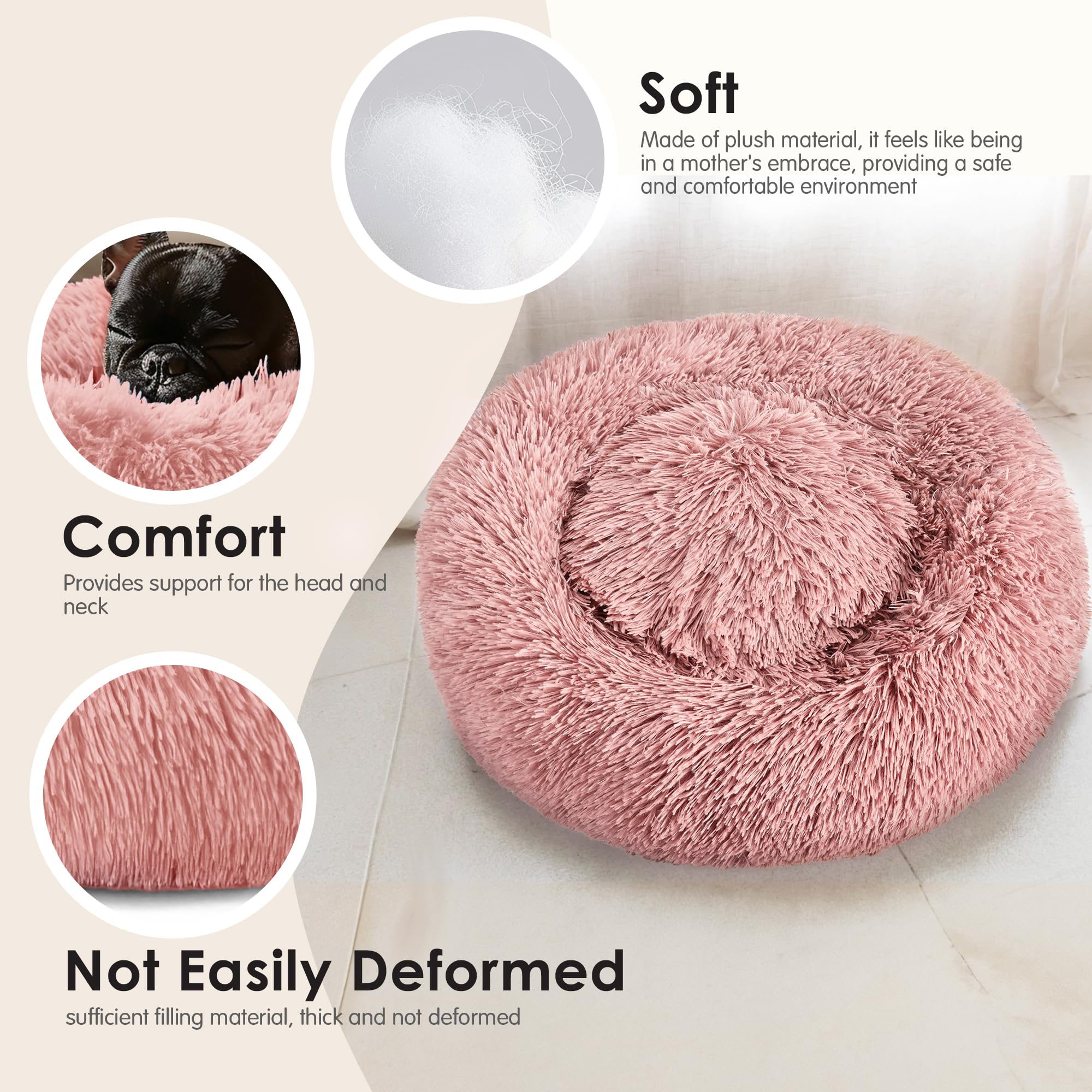 Extra Large Dog Beds, 36 Inch Human Dog Anxiety Relief Comfort Bed, Indestructible & Chew Proof Pet Beds (Pink)