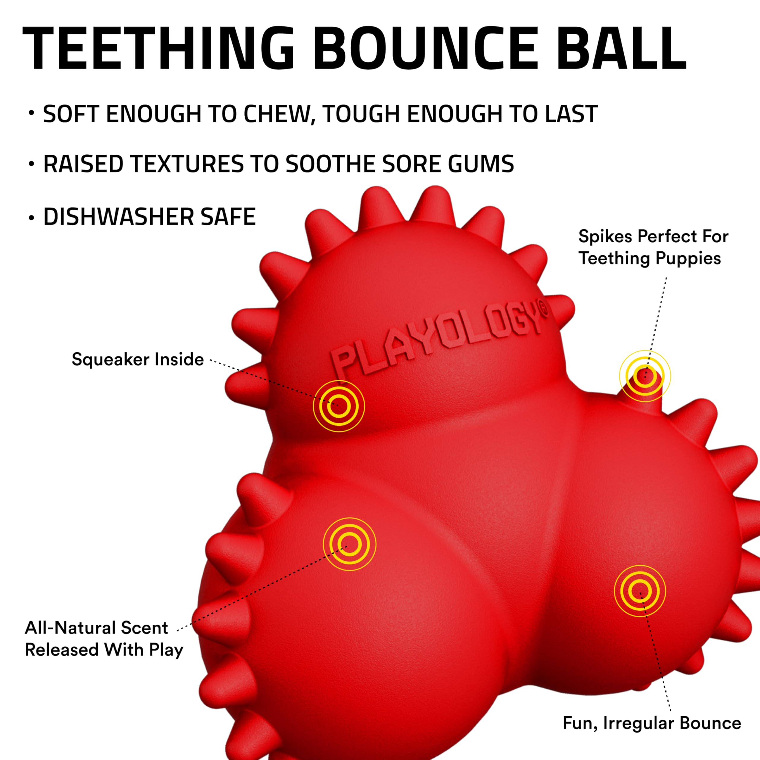 Playology Puppy Bounce Ball Dog Toy For Young & Active Dogs | Engaging All-Natural Beef Scented Medium Sized Chew Toy With Squea