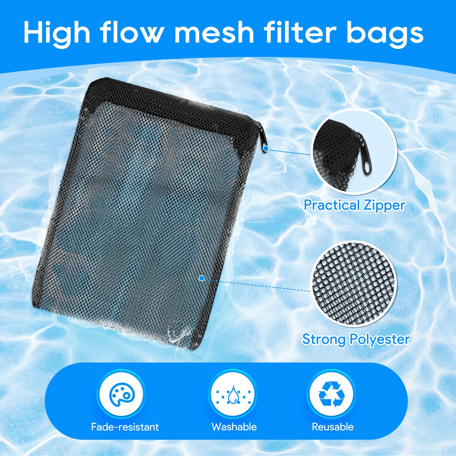 Myfatboss 20Pcs Aquarium Filter Media Bags For Aquarium With Zipper, Fine Mesh Bag Reusable Strong Polyester For Activated Carbo