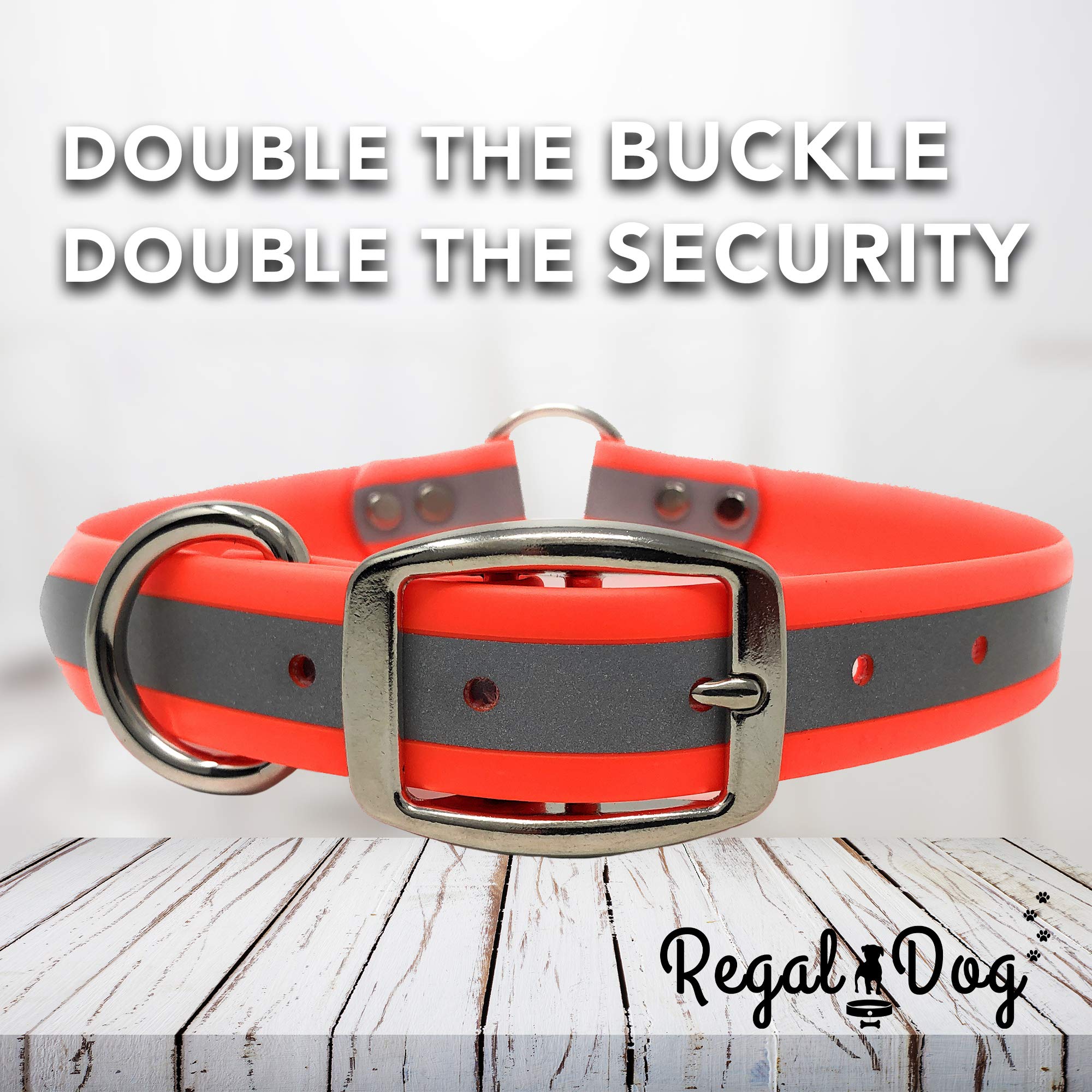 Regal Dog Products Medium Orange Reflective Dog Collar And Leash Set - Waterproof Biothane Dog Collar With Heavy Duty D Ring, Center Ring & 5'Ft Leash For Training - Other Sizes For Small & Large Dogs