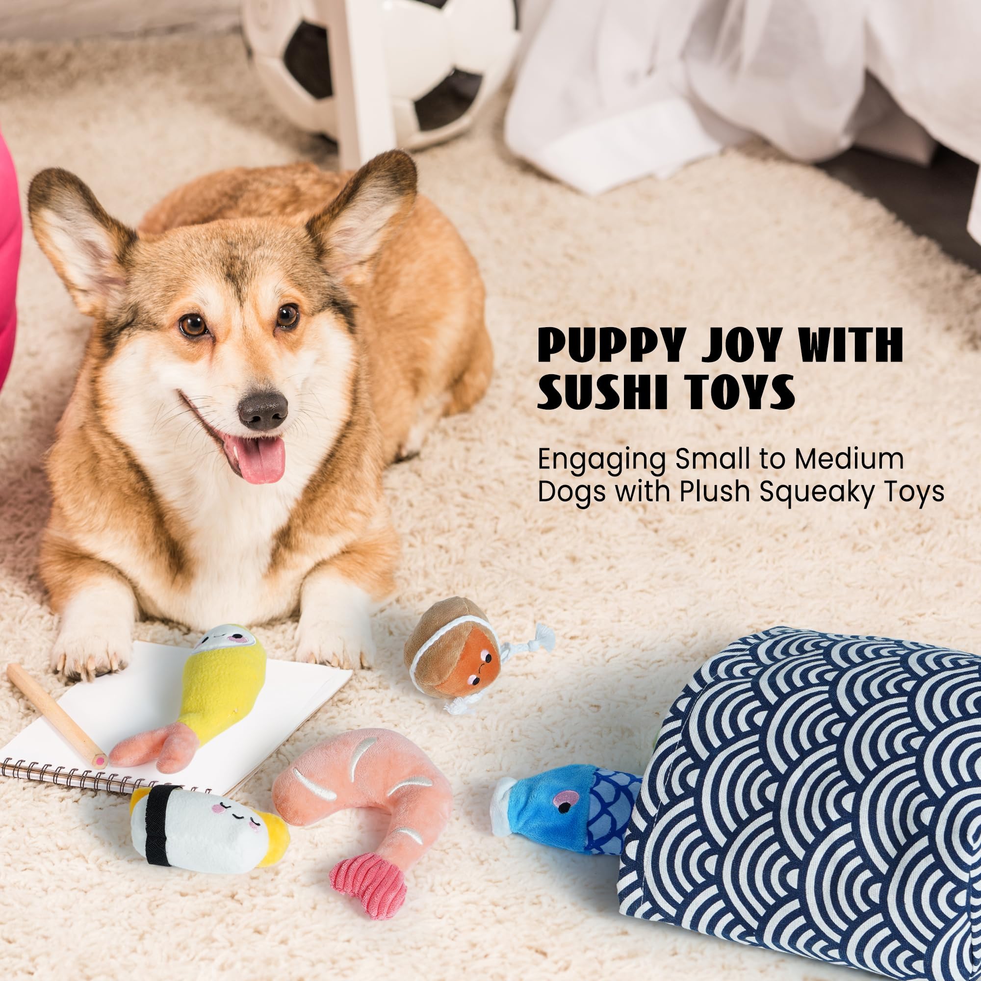 Nocciola Plush Dog Toy Set - 10 PCS Colorful Sushi Stuffed Toys for Small Dogs - Squeaky Fun, Perfect for Christmas Stocking Stuffers
