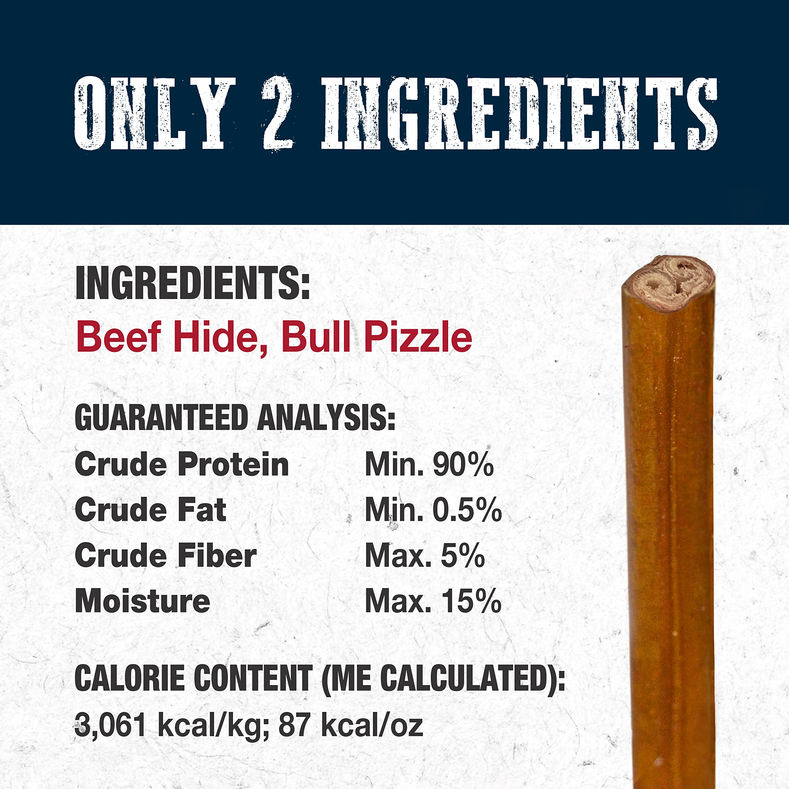 Cadet Bully Hide Sticks for Large Dogs - All-Natural Beef Pizzle, High Protein, Low Fat, Long-Lasting, Grain & Rawhide-Free Dog