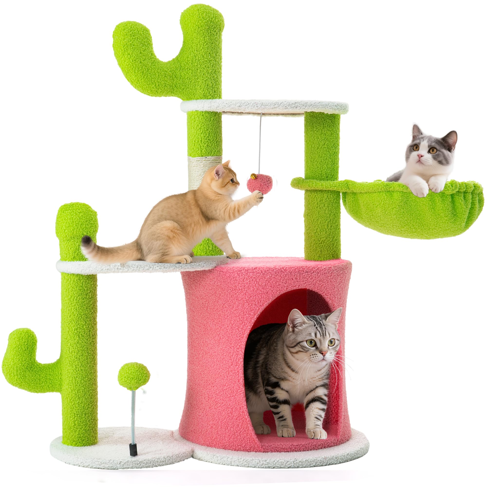 YITAHOME 48.4in Flower Cat Tree Tower: Cute Kitten Climbing Tower Indoor with Kitty Condo, Sisal Scratching Posts and Board, Pur