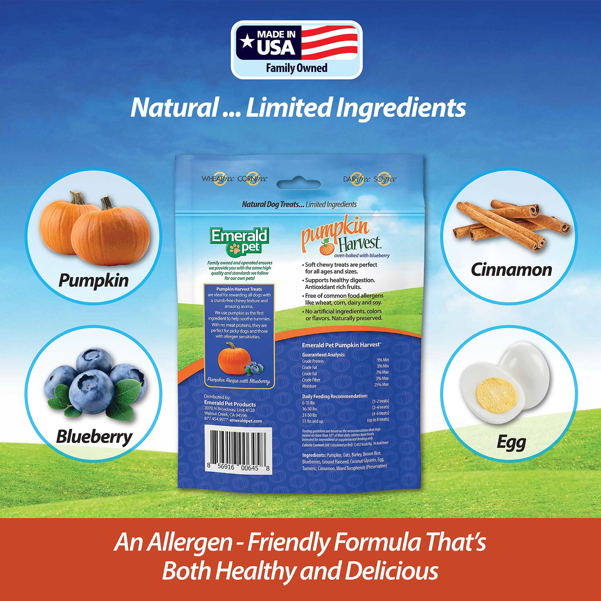 Emerald Pet Pumpkin Harvest Dog Treats - Low-Fat Chewy Natural Dog Treats with Pumpkin for Digestive Health - Meat Free, Poultry