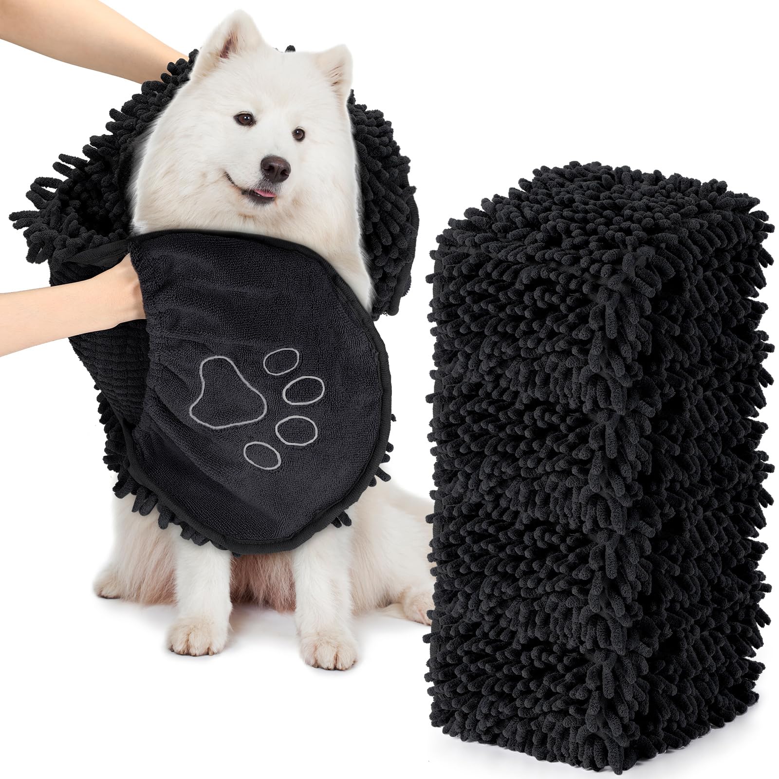 Newwiee 4 Pcs Large Dog Shammy Towel for Drying 32 x 14 in Microfiber Absorbent, Quick Drying Dog Bath Towel with Hand Pocket, M