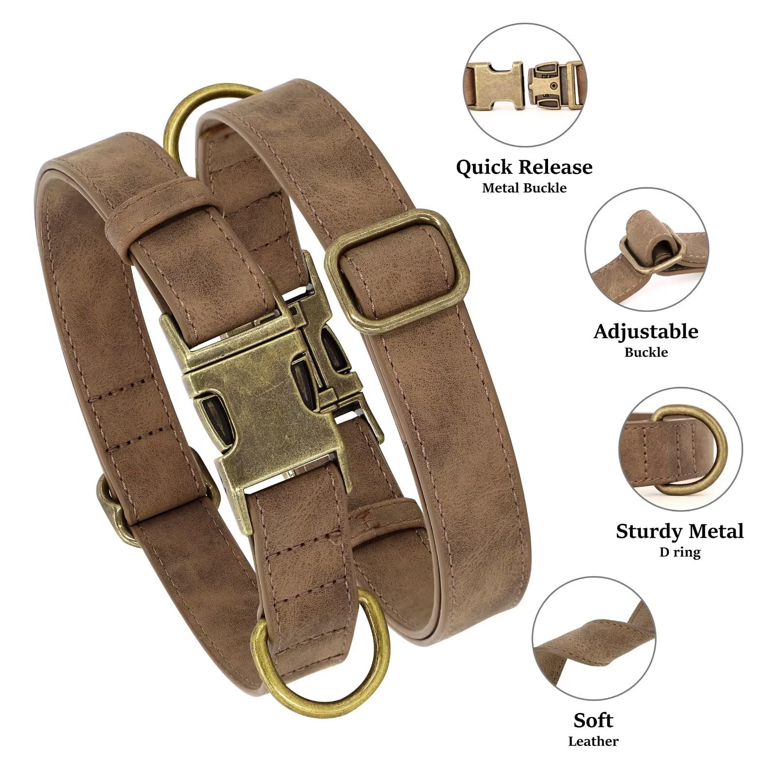 Didog Soft Leather Dog Collar, Durable Heavy Duty Dog Collars With Quick Release Metal Buckle, Adjustable Pet Collar Faux Leathe