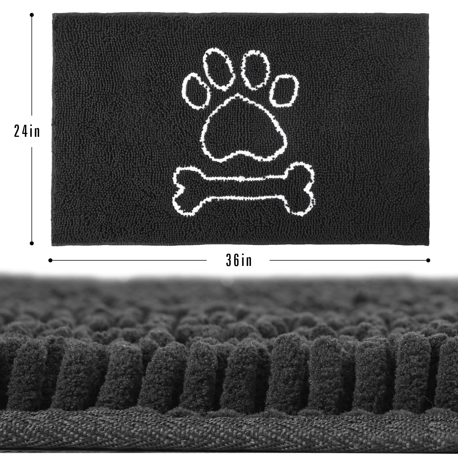 AROgAN Doormat Dog chenille Doormats Indoor Entrance Black Pet Indoor Door Mats Washable for Mud Entry Indoor Busy Area Dogs Mud