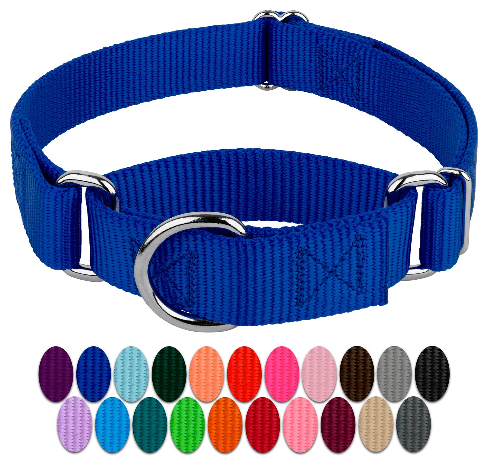 Country Brook Petz - Royal Blue Martingale Heavy Duty Nylon Dog Collar - 21 Vibrant Color Options (3/8 Inch Width, Micro)