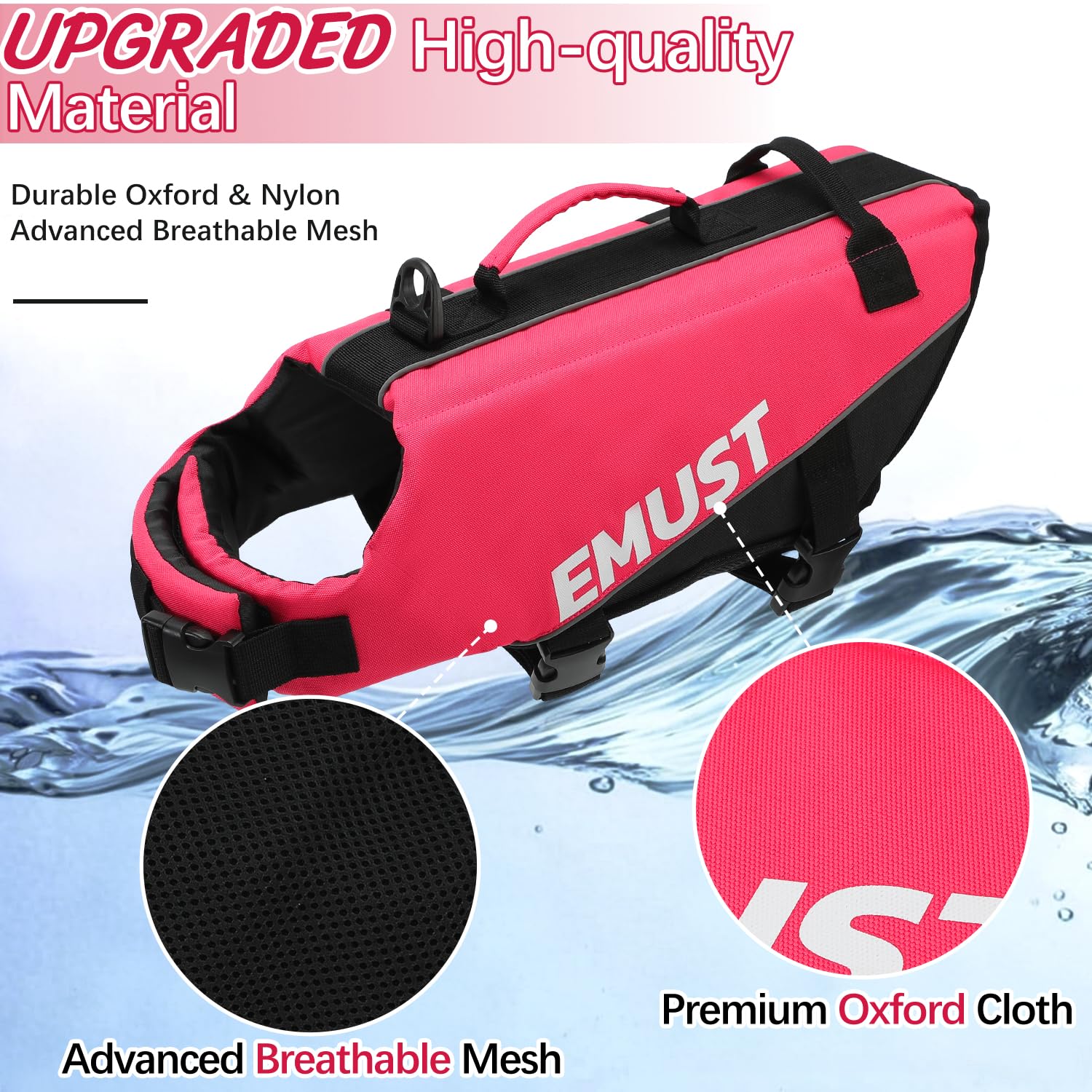 Emust Dog Life Jacket, Pet Life Vests For Swimming, Beach Boating With High Buoyancy, Dog Flotation Vest L, Rosepink