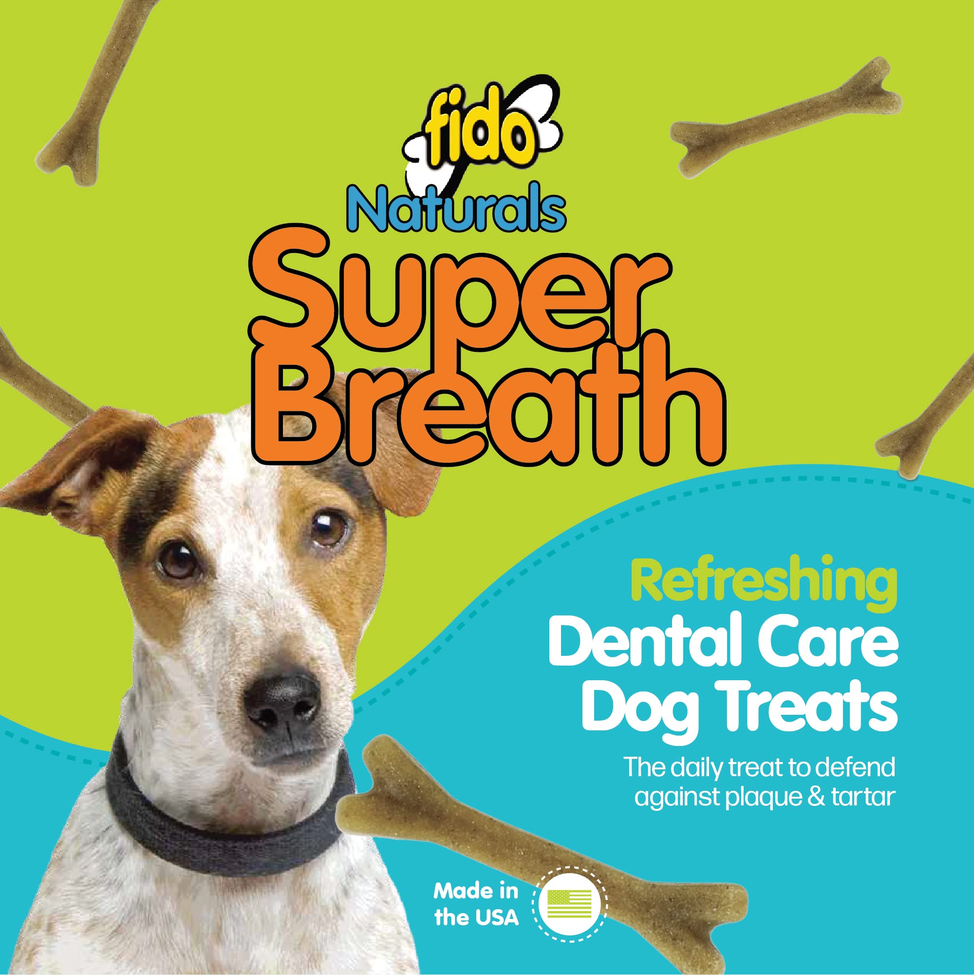 Fido Super Breath Dental Care Bones for Dogs - 4 Count Large Dog Dental Treats for Large Dogs (Made in USA) - Tasty Dog Dental C