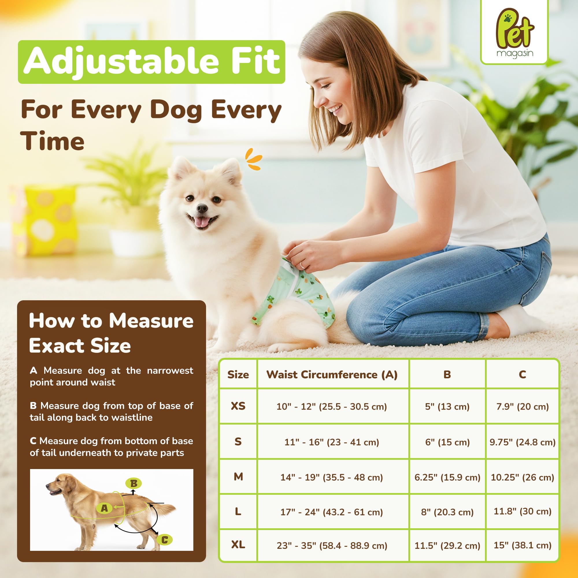 Pet Magasin Reusable Washable Dog Diapers (Pack of 3) Highly Absorbent with Strong & Flexible Closure (Trending, X-Small (10   -