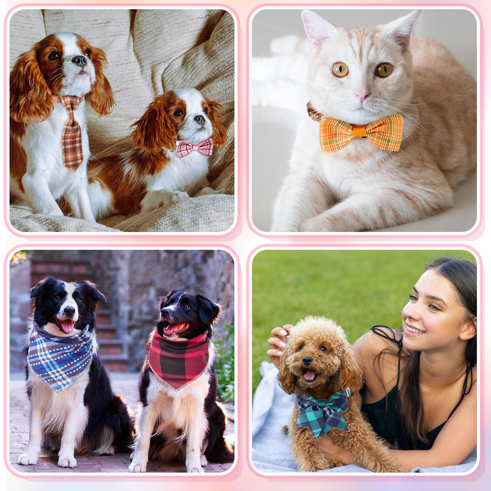 Reginary 120 Pcs Plaid Dog Bandanas Bulk Dog Bows Set Bow Ties Cat Scarf Colorful Washable Triangle Pet Kerchief Cute Bib For Su