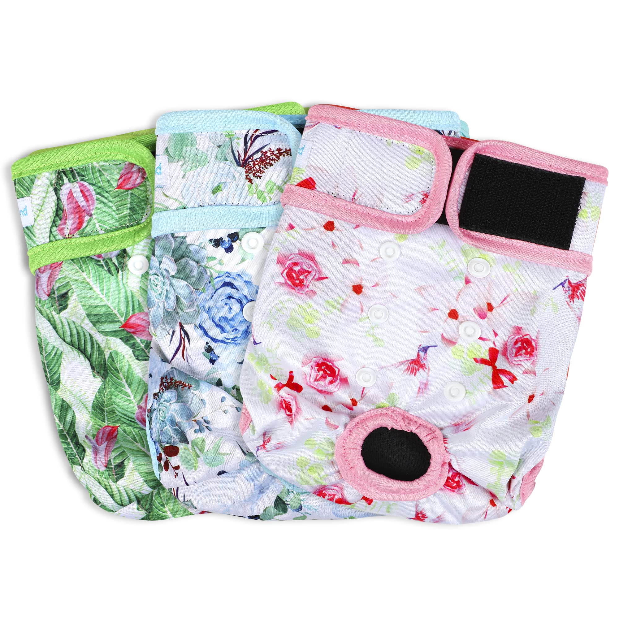 Paw Legend Washable Reusable Female Dog Diapers - No Leak Doggie Diapers For Heat Cycle (3 Pack, Flower, Small)