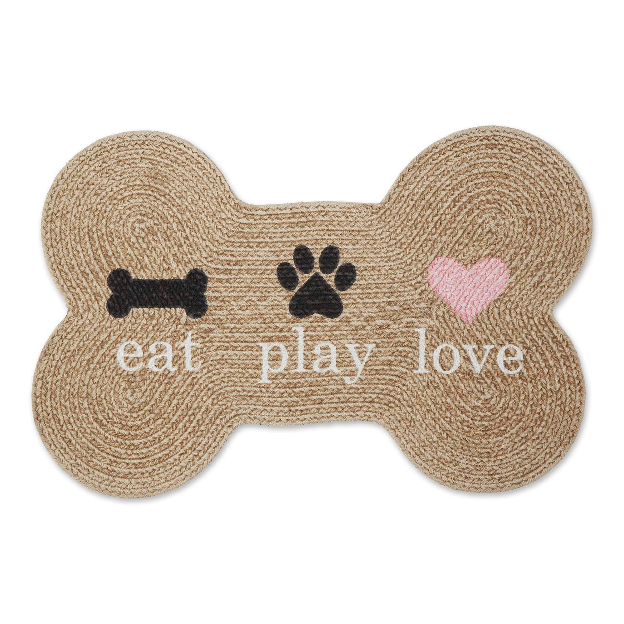 Bone Dry DII Braided Pet Mat Collection 100% Cotton, Bone Shape, Stone Eat Play Love