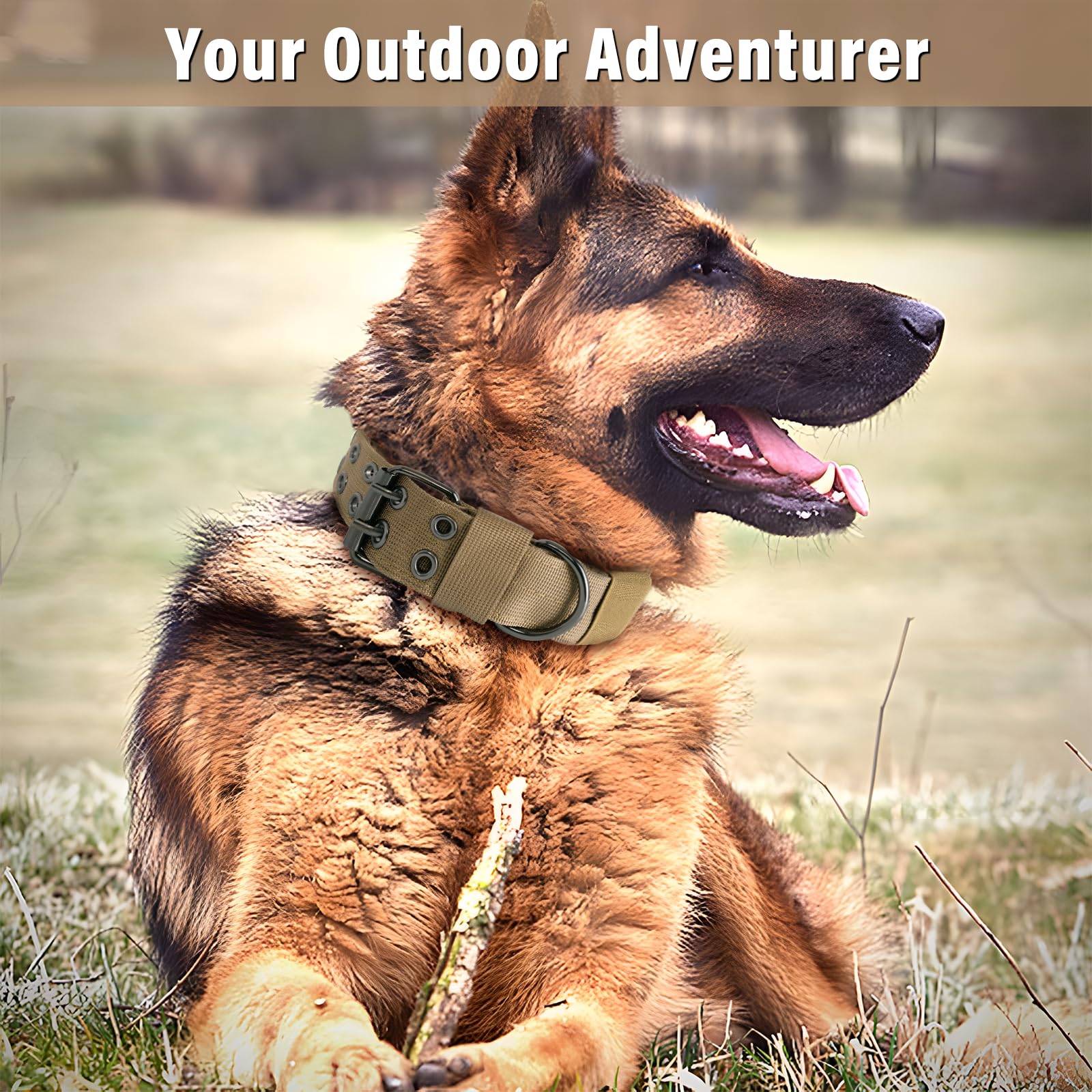 Heavy Duty Dog Collar, Tactical Green Paracord Collar With Survival Bracelet, Metal Buckle And Patches, Fits German Shepherd, Pi