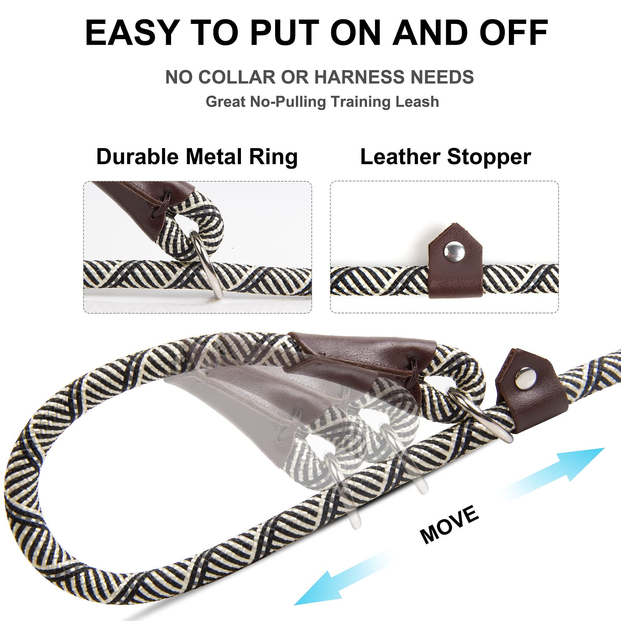 Fida Durable Slip Lead Dog Leash Bulk Pack Of 5, Heavy Duty 1/2' X 6 Ft Comfortable Strong Rope Slip Leash For Large, Medium & Small Dogs No Pulling Pet Training Leash With Highly Reflective (Grey)