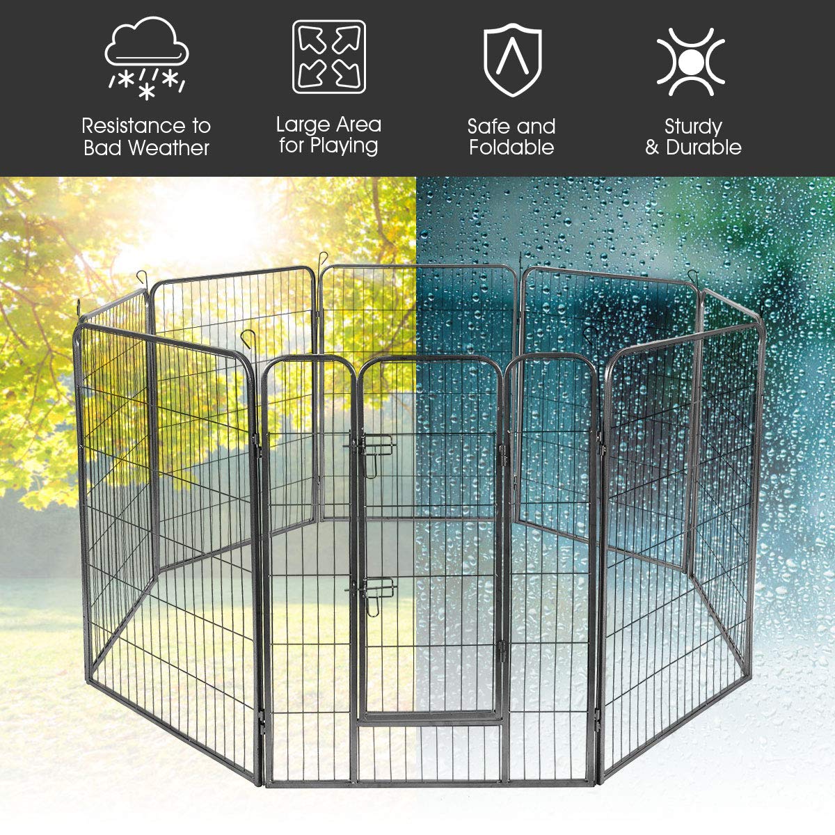 Giantex 16/8 Panel Pet Playpen with Door, Foldable Dog Exercise Pen, Portable Configurable Cat Chicken Rabbit Fence Outdoor Outd