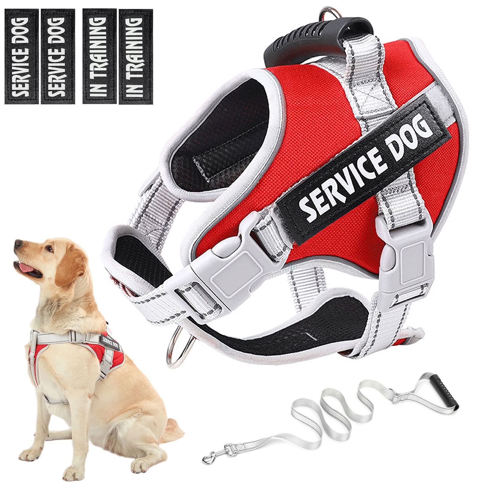 HUSDOW Service Dog Vest Harness, No Pull in Trainning Dog Harnesses with Handle & 5ft Dog Leash, Adjustable and Reflective No Ch