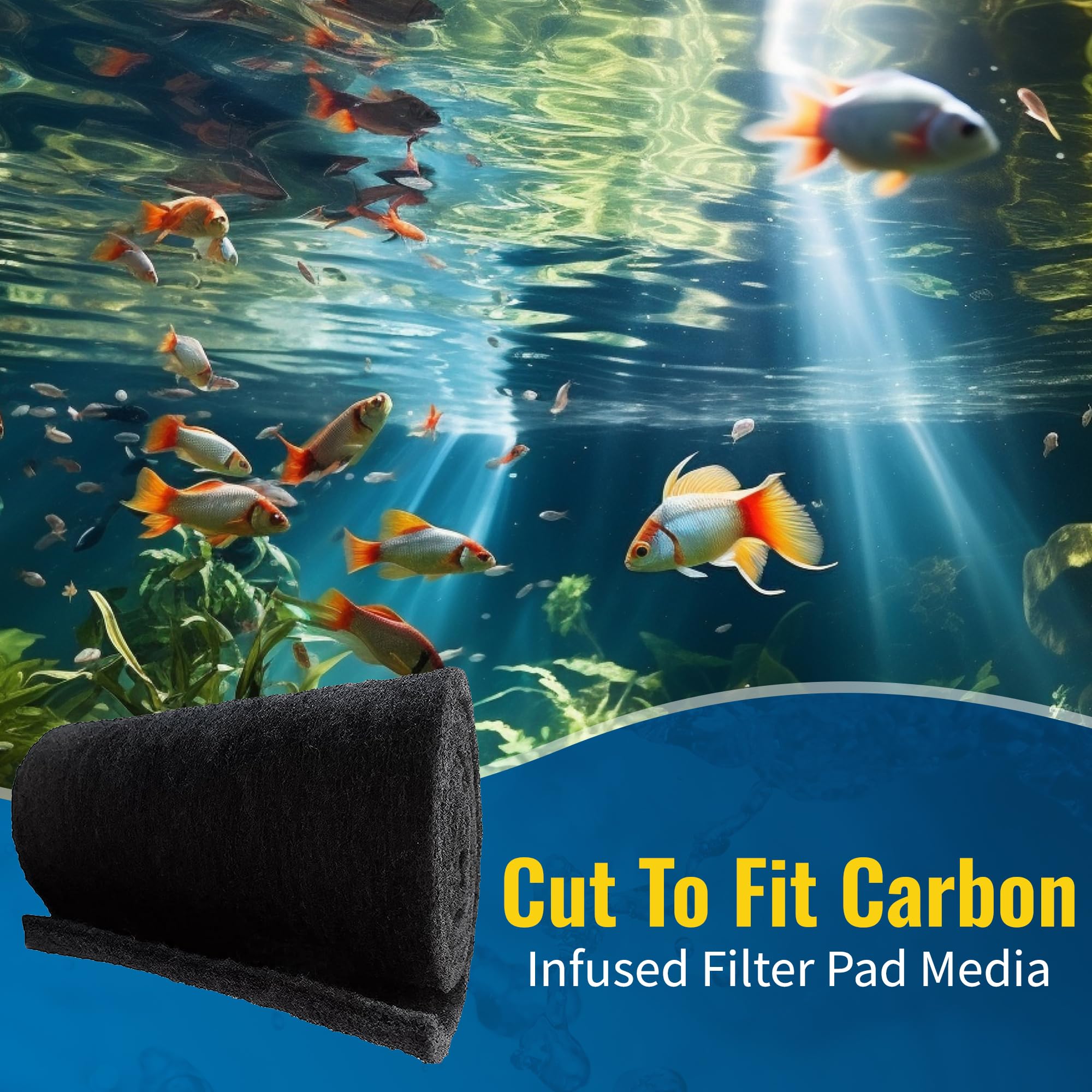 Cfs - Pack Of 2, Cut To Fit Carbon Infused Filter Pad Media For Clean & Clear Fish Tank And Ponds - Fresh & Filtered Water For A