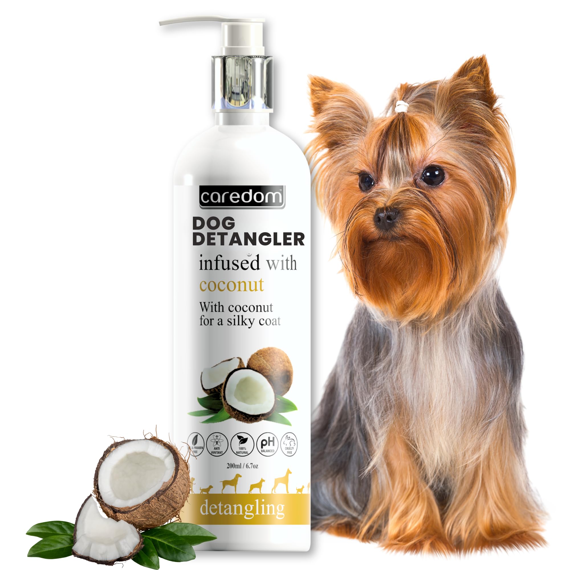 Caredom Dog Detangler 200 Ml | Coconut Enriched | Premium Coat Shine Spray | Instant Shine & Silky Finish | Lightweight Non Stic