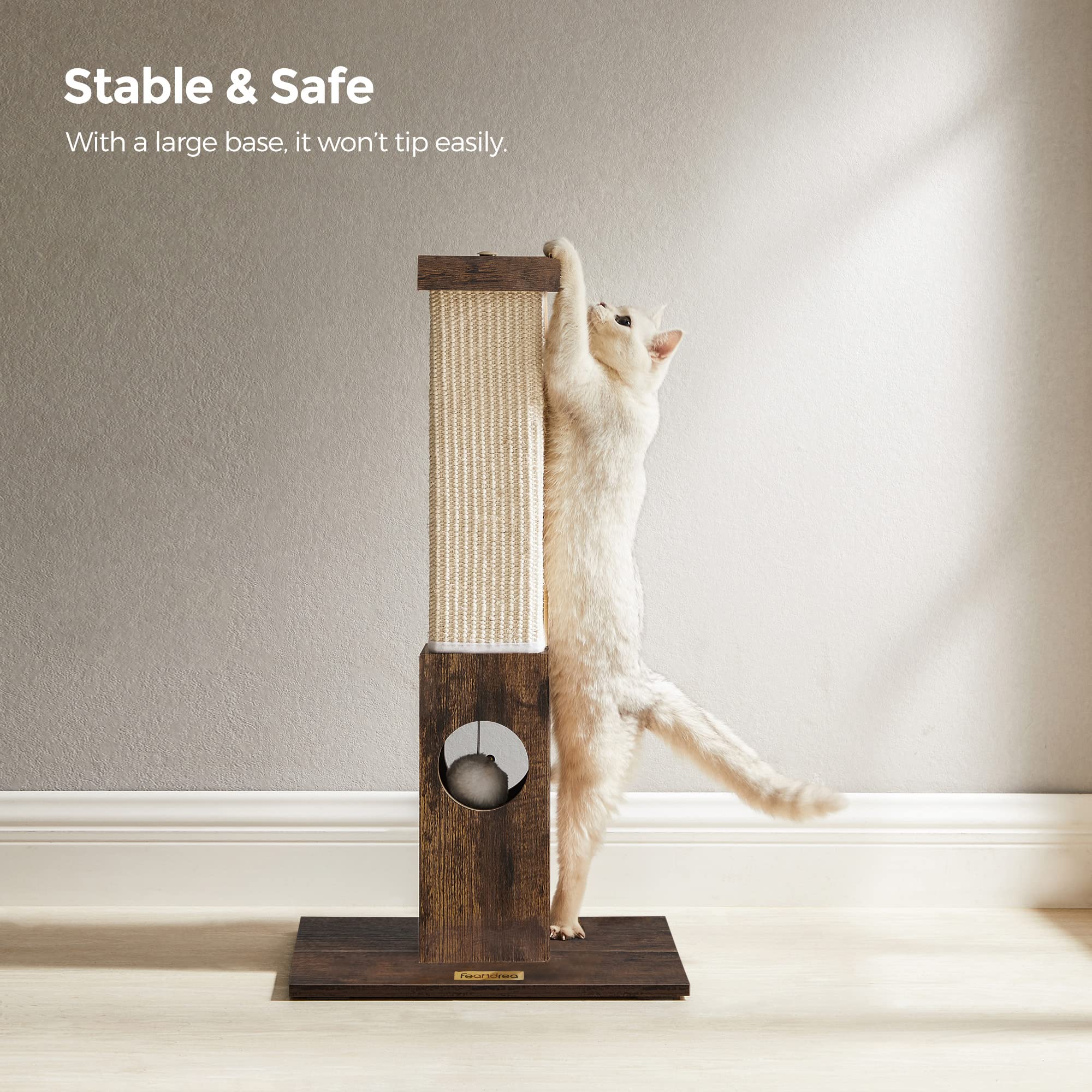 Feandrea Cat Scratching Post, Cat Scratcher For Indoor Cats, 28.7 Inches Tall, Furniture Scratching Deterrent Sisal Scratch Pole With Toy, Rustic Brown Upca021X01
