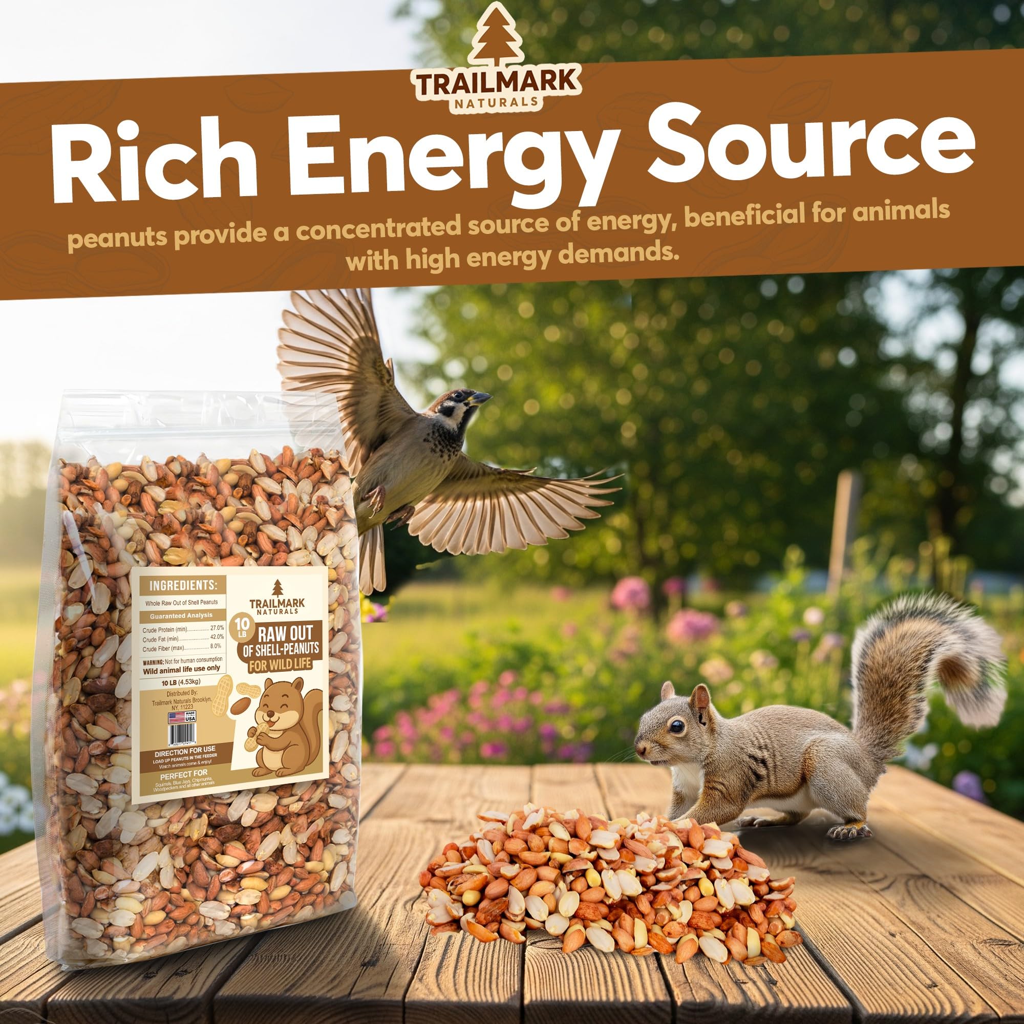 Trailmark Naturals - 8 LB - Raw Shelled Peanuts For Squirrels, Out of Shell Peanuts For Birds and Wildlife- Squirrel Food, Wild