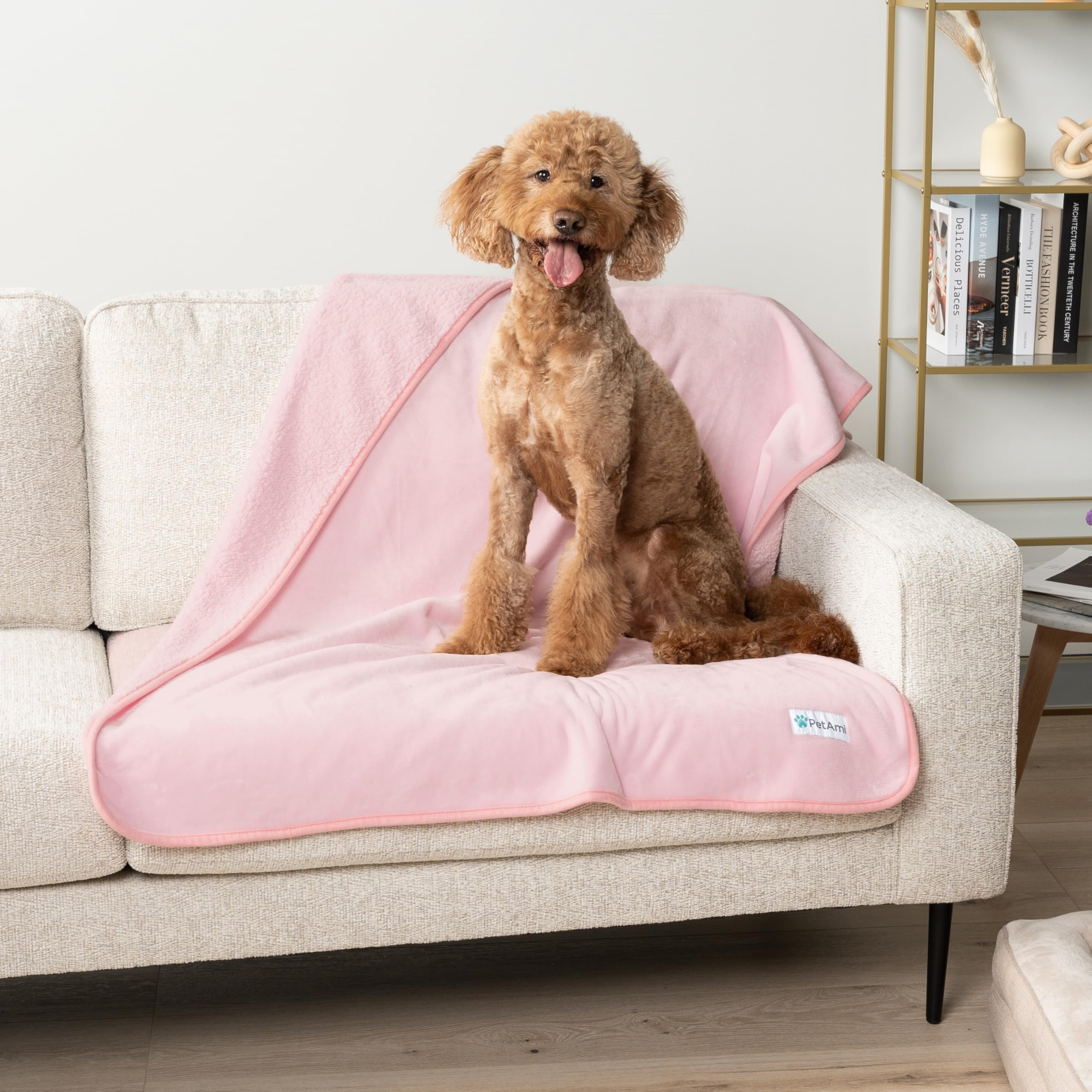Petami Waterproof Dog Blanket For Medium Large Dogs, Pee Proof Pet Blanket For Bed Couch, Reversible Water Proof Blanket For Puppy Indoor Cat, Soft Dog Pee Crate Cover Washable, 60X80 Pink