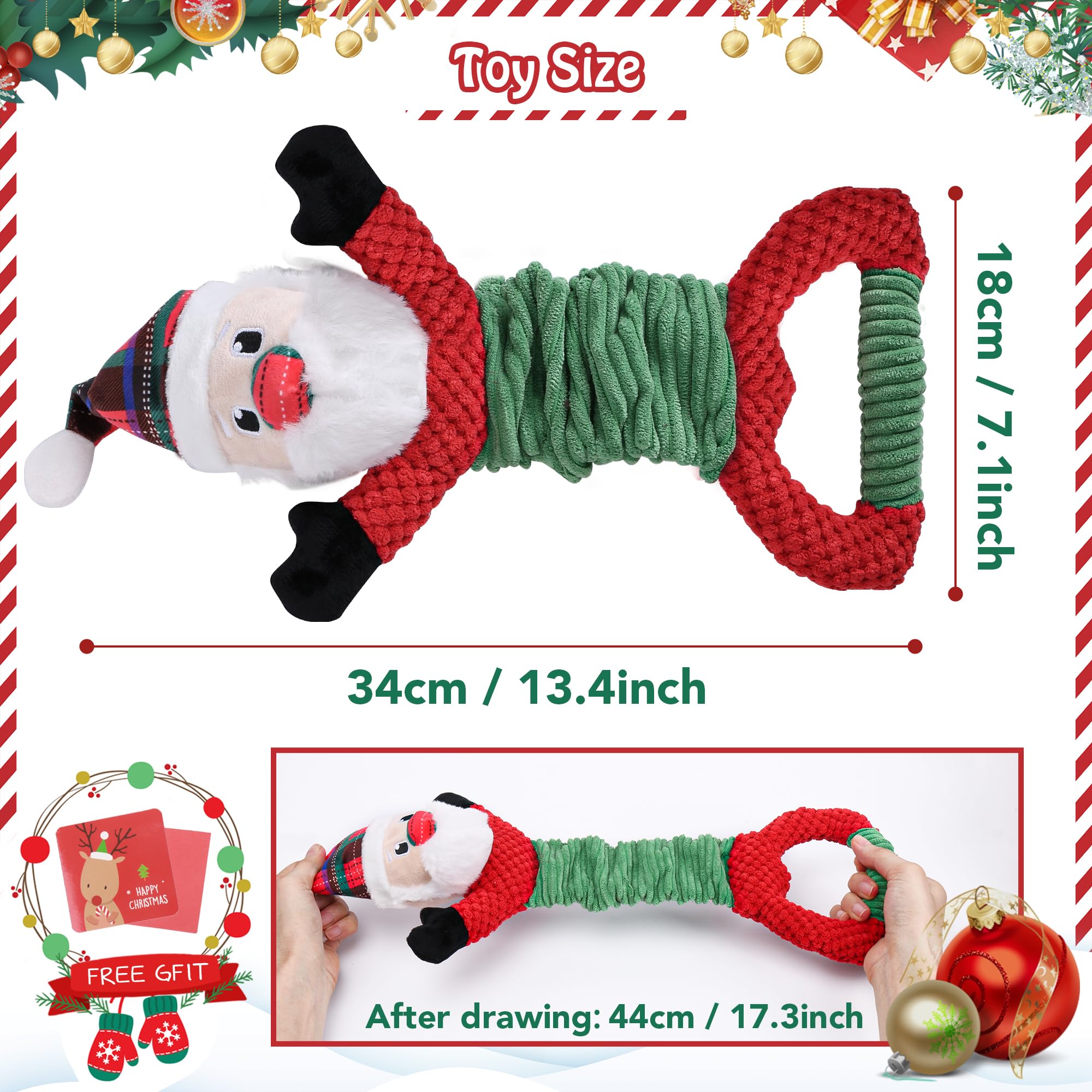 Newget Dog Plush Squeak Toy, Durable, Christmas, Medium, Large, Small Dogs, Puppy Teething, Chewing, Playing