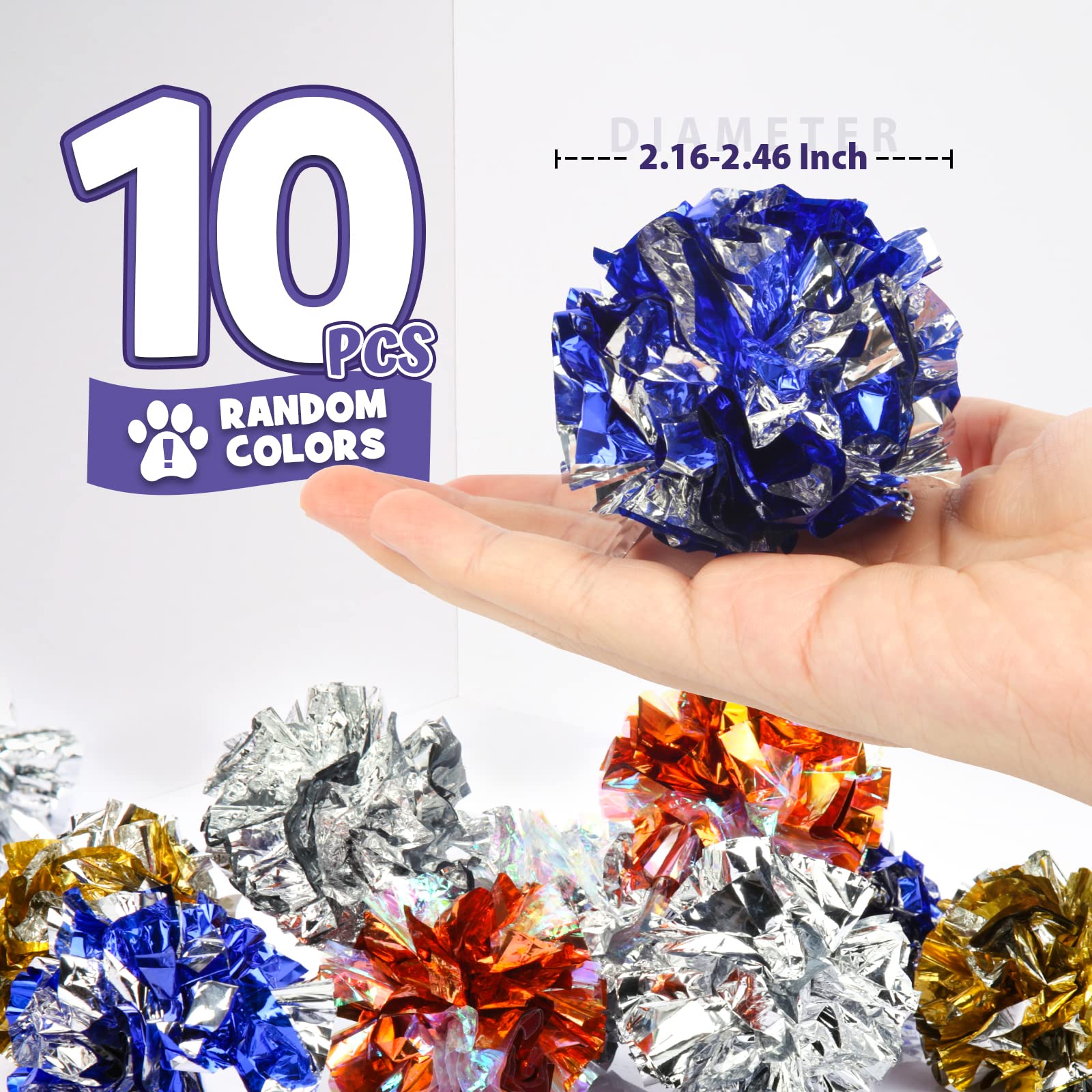 Hnyyzl 10 Pack Crinkle Balls Cat Toys, Mylar Crinkle Balls Cat Toy, Lightweight Shiny Cat Crinkle Ball Rustling(Assorted Colors)