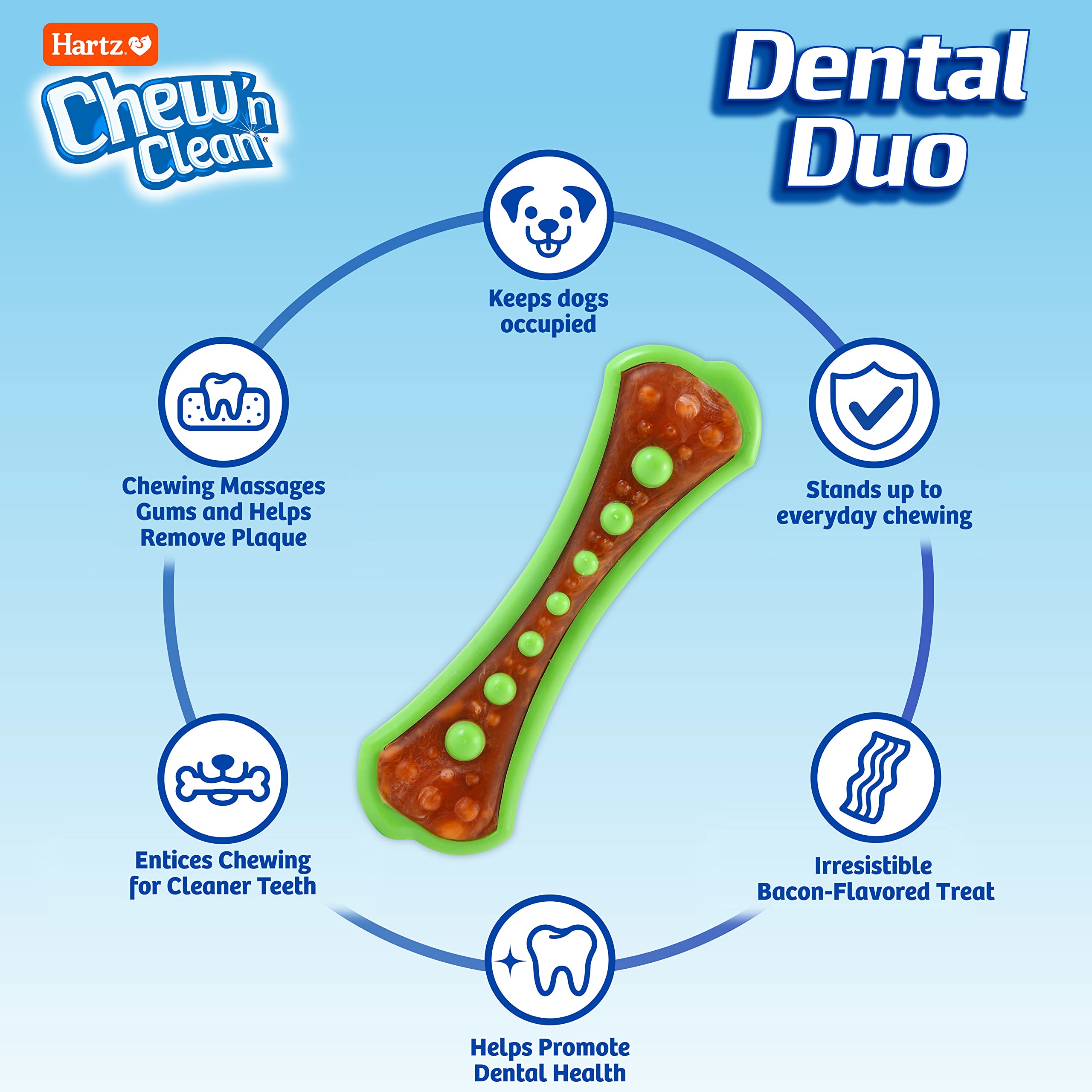 Hartz Chew 'N Clean Dental Duo Dog Treat & Chew Toy, Color Varies, Extra Small, 6 Count