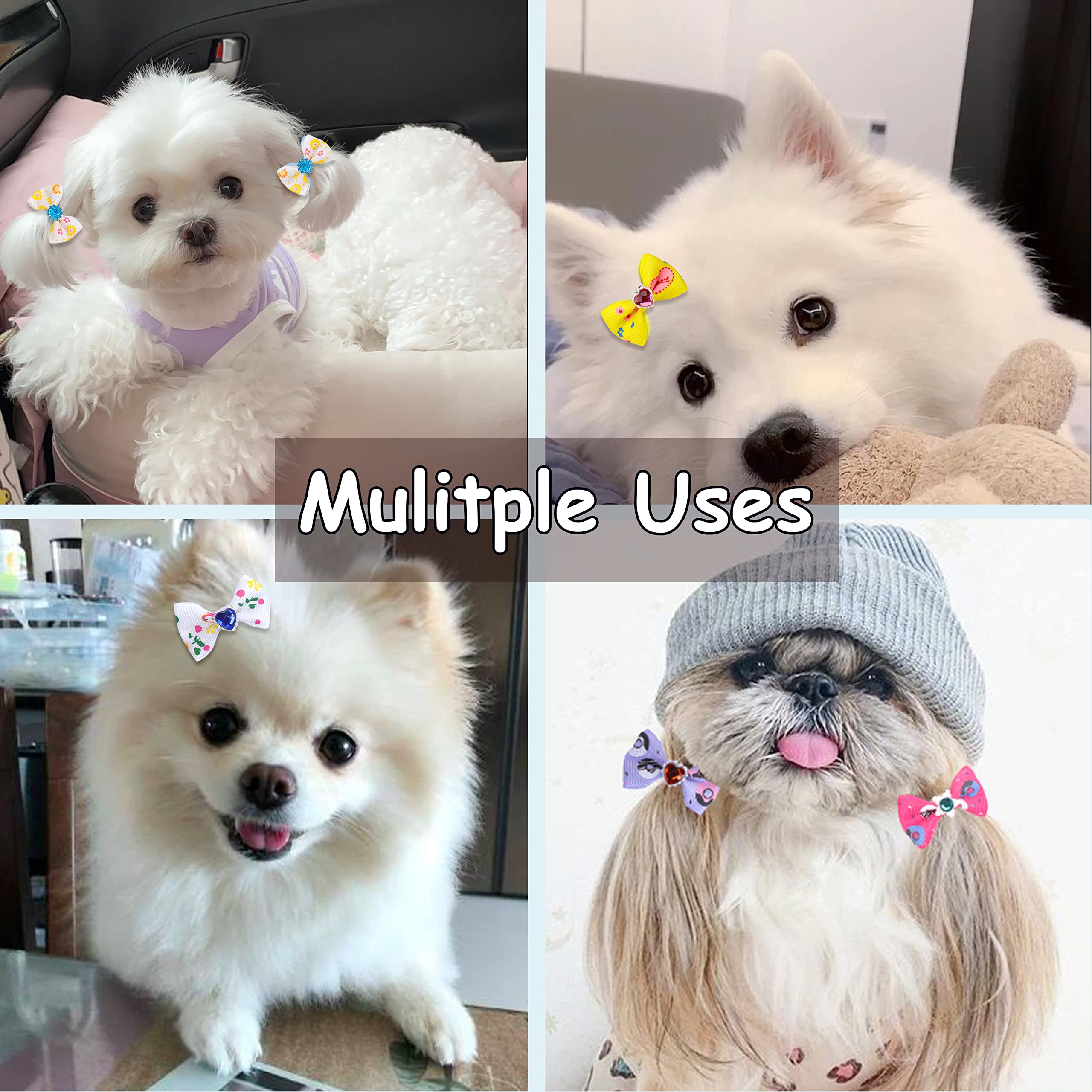 60Pcs Puppy Dogs Hair Barrettes Bows With Metal Clips,Rhinestone Tiny Christmas Bowknot Hair Bows Hair Topknot Hair Clips For Cat Puppy Party Birthday ,Handmade Hair Accessories Pet Grooming