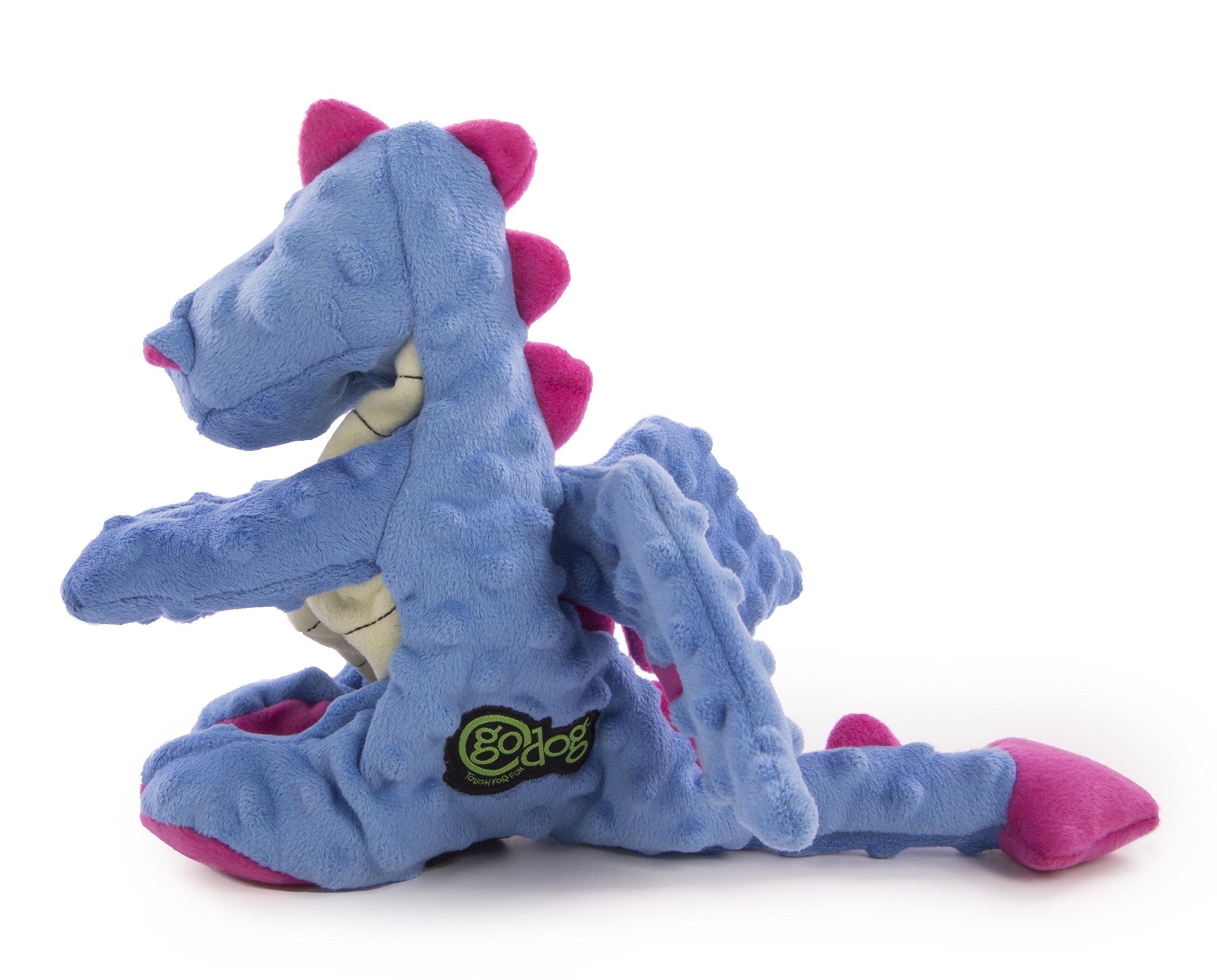 goDog Bubble Plush Dragon Dog Toy - Large, Squeaky, Chew Guard Technology, Periwinkle