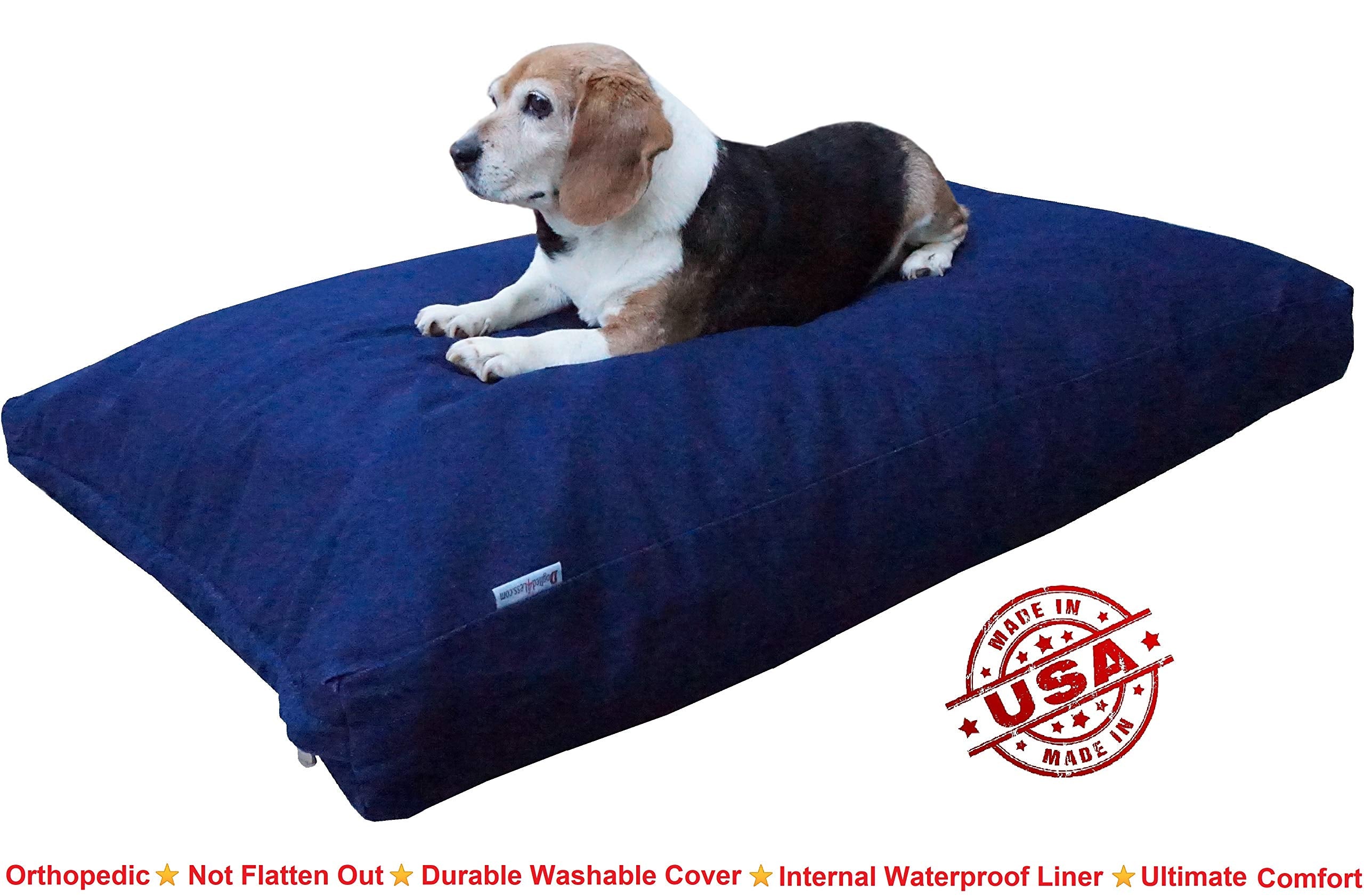 Dogbed4Less Memory Foam Dog Bed For Small To Medium Dogs, Waterproof Lining And Machine Washable Durable Pet Bed Denim Cover 37X