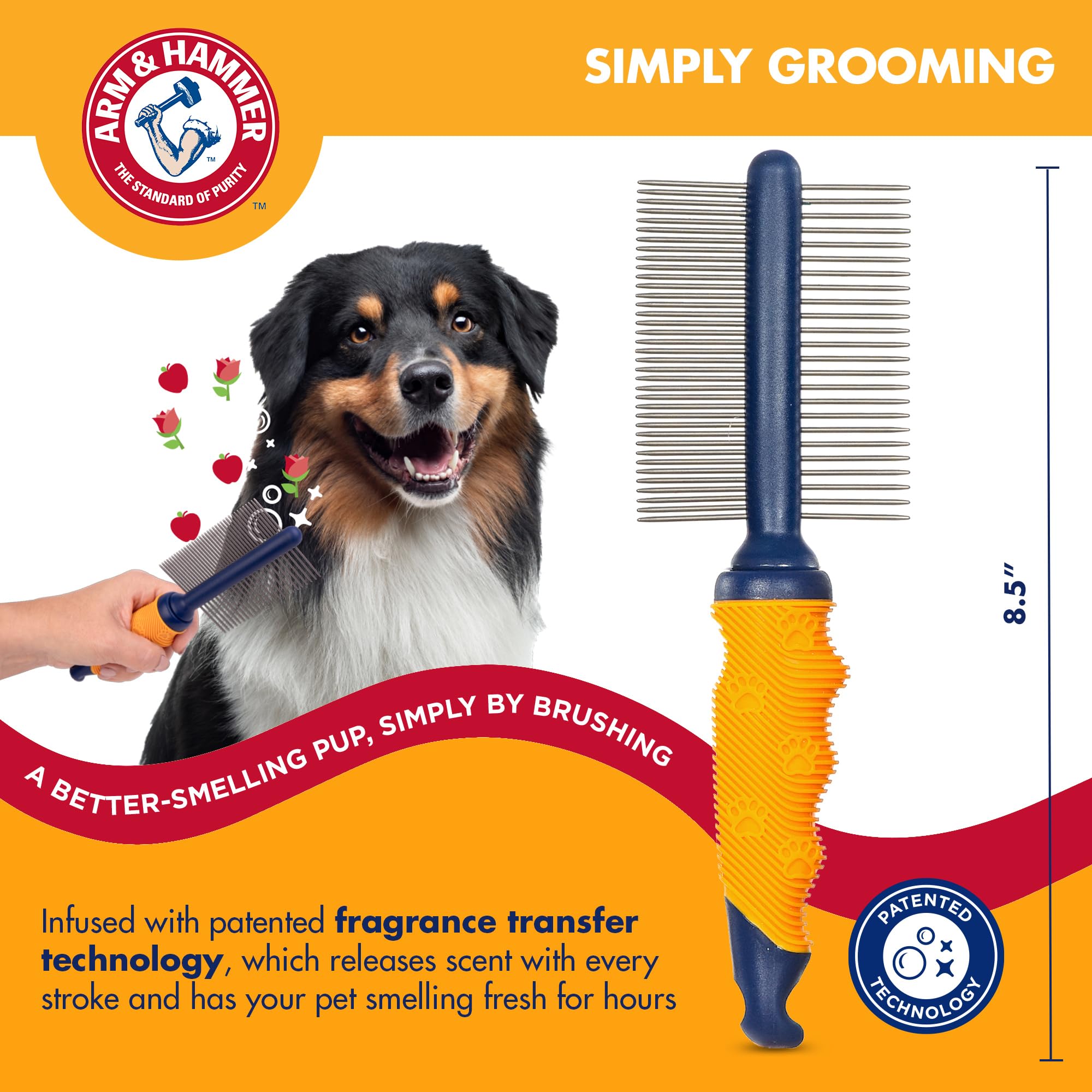 Arm & Hammer Deodorizing Dog Comb with Fragrance Transfer Technology - Scented Dog Grooming Comb for Detangling & Shedding, Dema