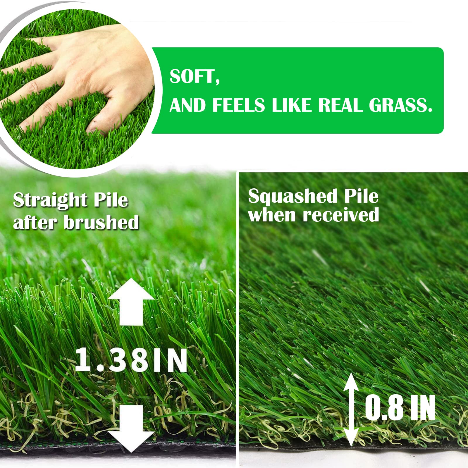 Zgr Artificial Garden Grass 6 Ft X 10 Ft Premium Lawn Turf, Realistic Fake Grass, Synthetic Turf, Thick Pet Turf, Fake Faux Grass Rug With Drainage Holes Indoor/Outdoor Landscape Customized Available