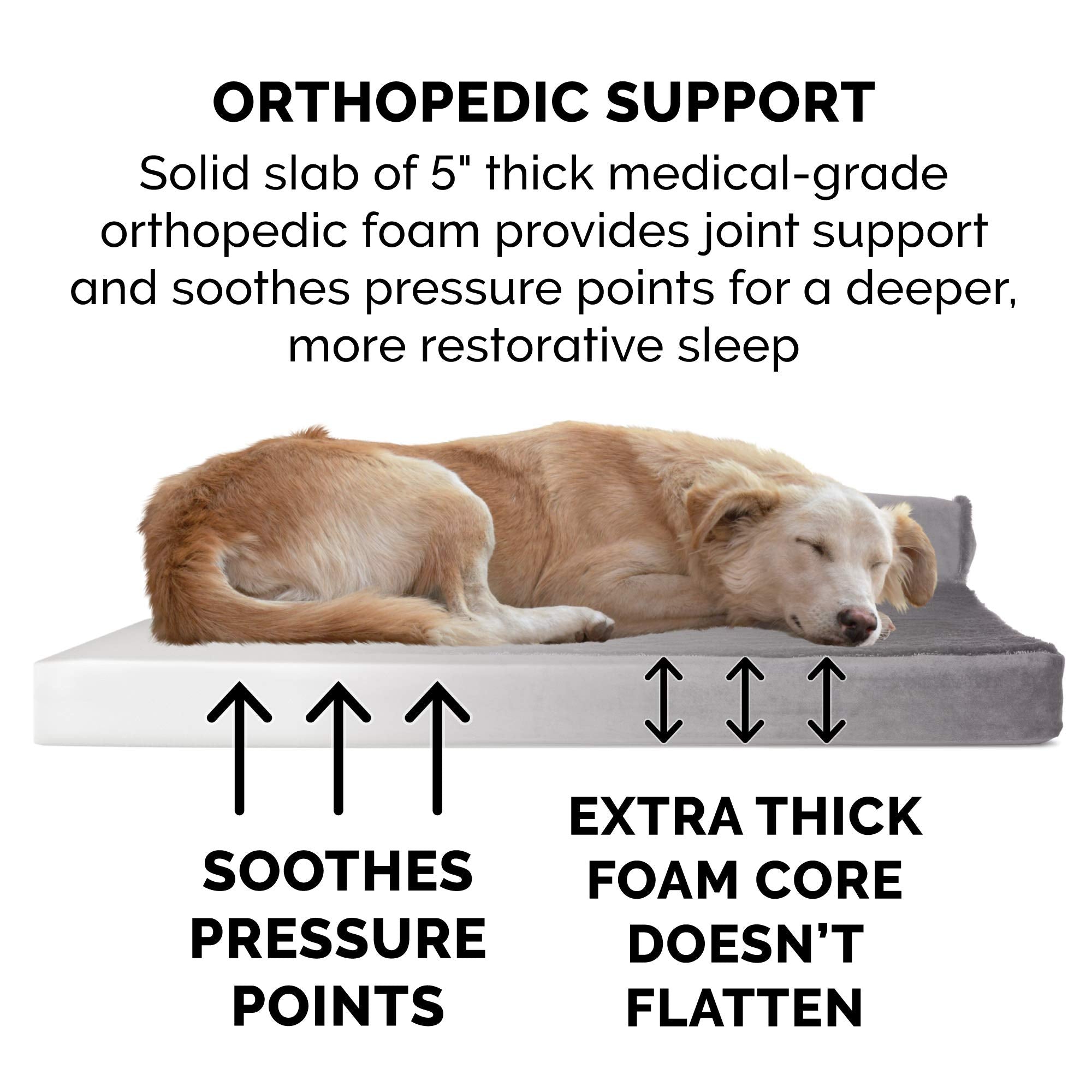Furhaven Orthopedic Dog Bed For Large Dogs W/ Removable Bolsters & Washable Cover, For Dogs Up To 125 Lbs - Plush & Velvet L Shaped Chaise - Platinum Gray, Jumbo Plus/Xxl