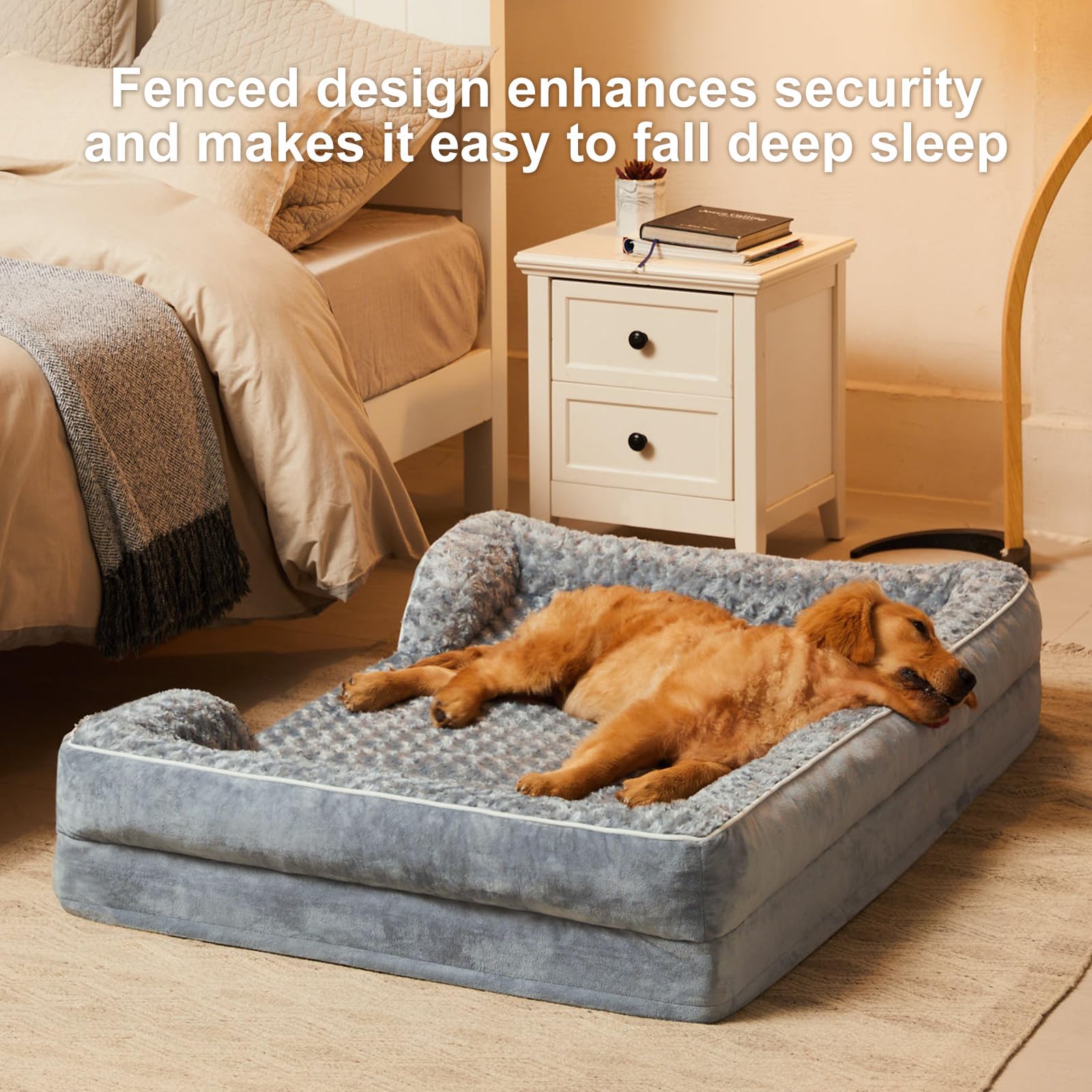 WNPETHOME Large Dog Bed - Washable Velvet Orthopedic Sofa Bed, Waterproof, Non-Skid, Grey, M(28*23*6.5) Inch