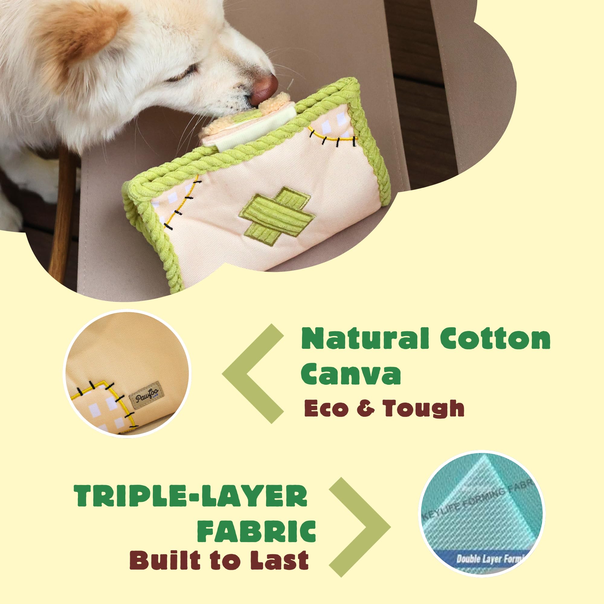 Pawfoo Lab Interactive Dog Toys - Snuffle Puzzle & Treat Dispenser, Durable Cotton, Tissue Box, 2-in-1 Chew Toy for Dogs