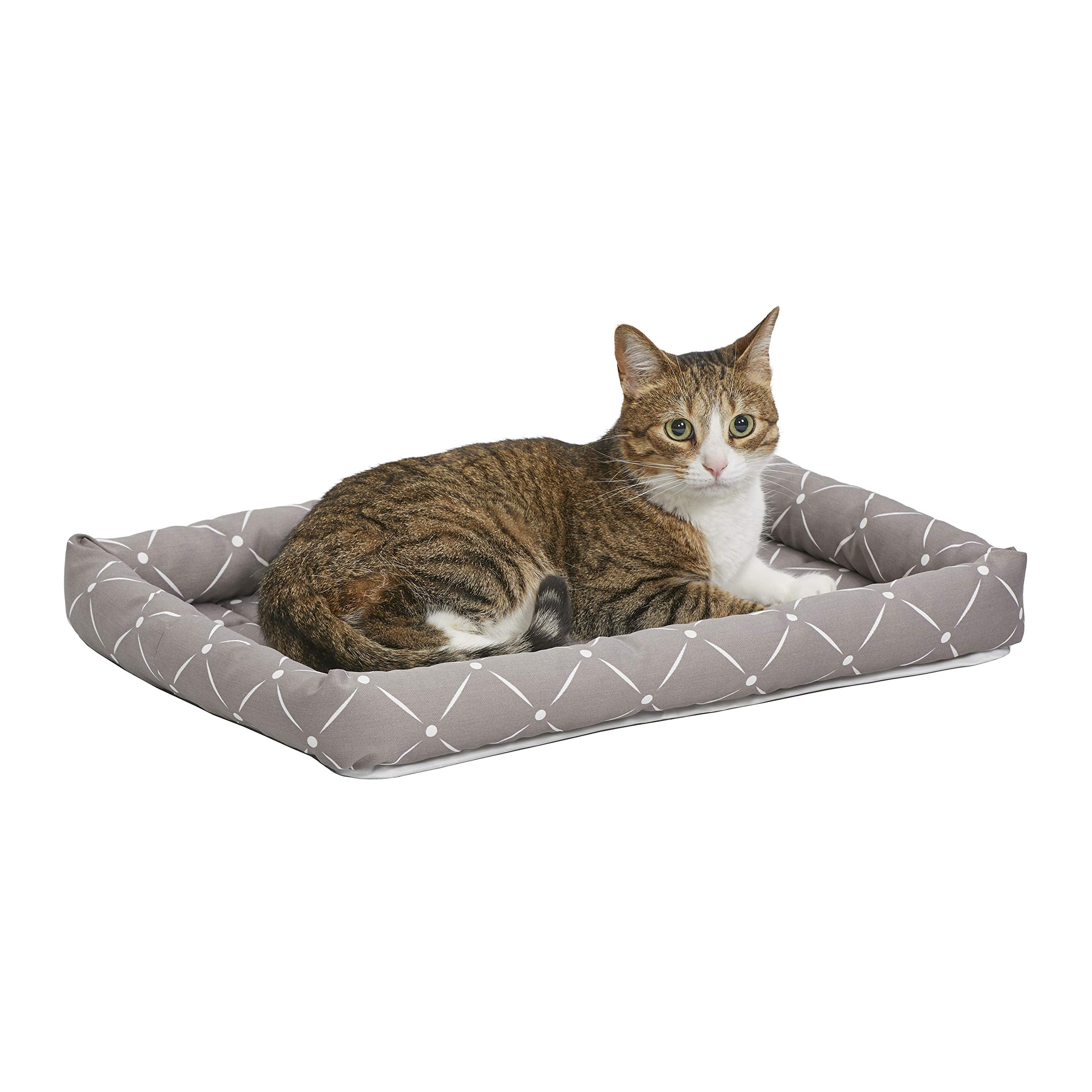 MidWest Homes for Pets 40222MRD Quiet Time Couture Ashton Bolster Pet Bed, Small Dog/22, Mushroom, Mushroom & White Diamond Pat