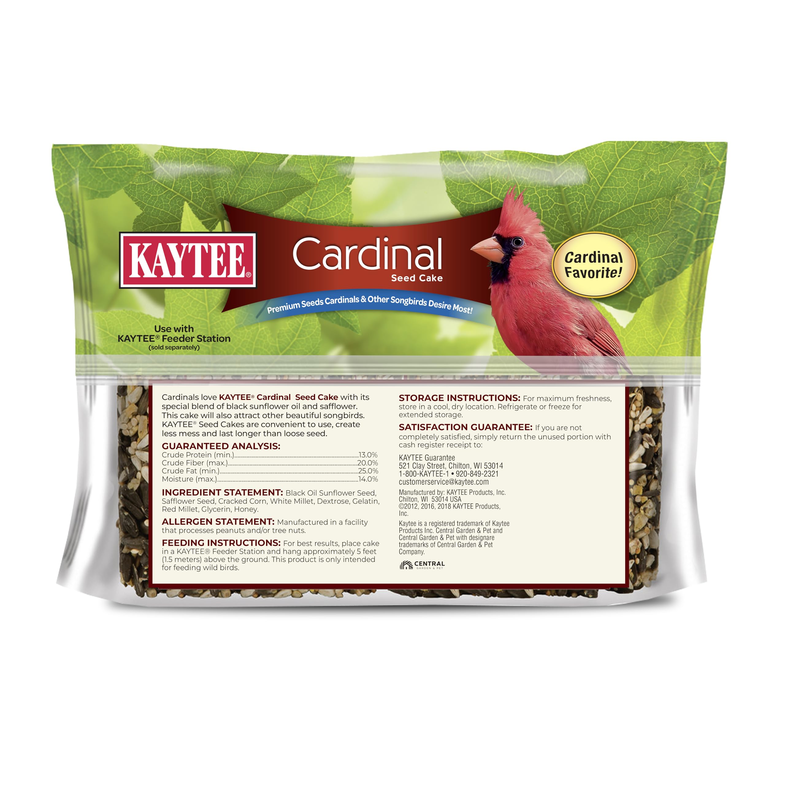 Kaytee Cardinal Wild Bird Seed Cake 1.85 Pounds 4 Count