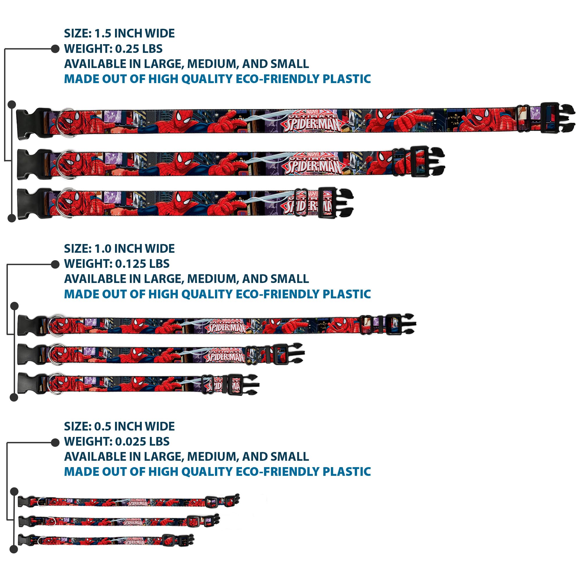 Dog Collar Plastic Clip The Ultimate Spider Man Swinging City Poses 16 to 23 Inches 1.5 Inch Wide
