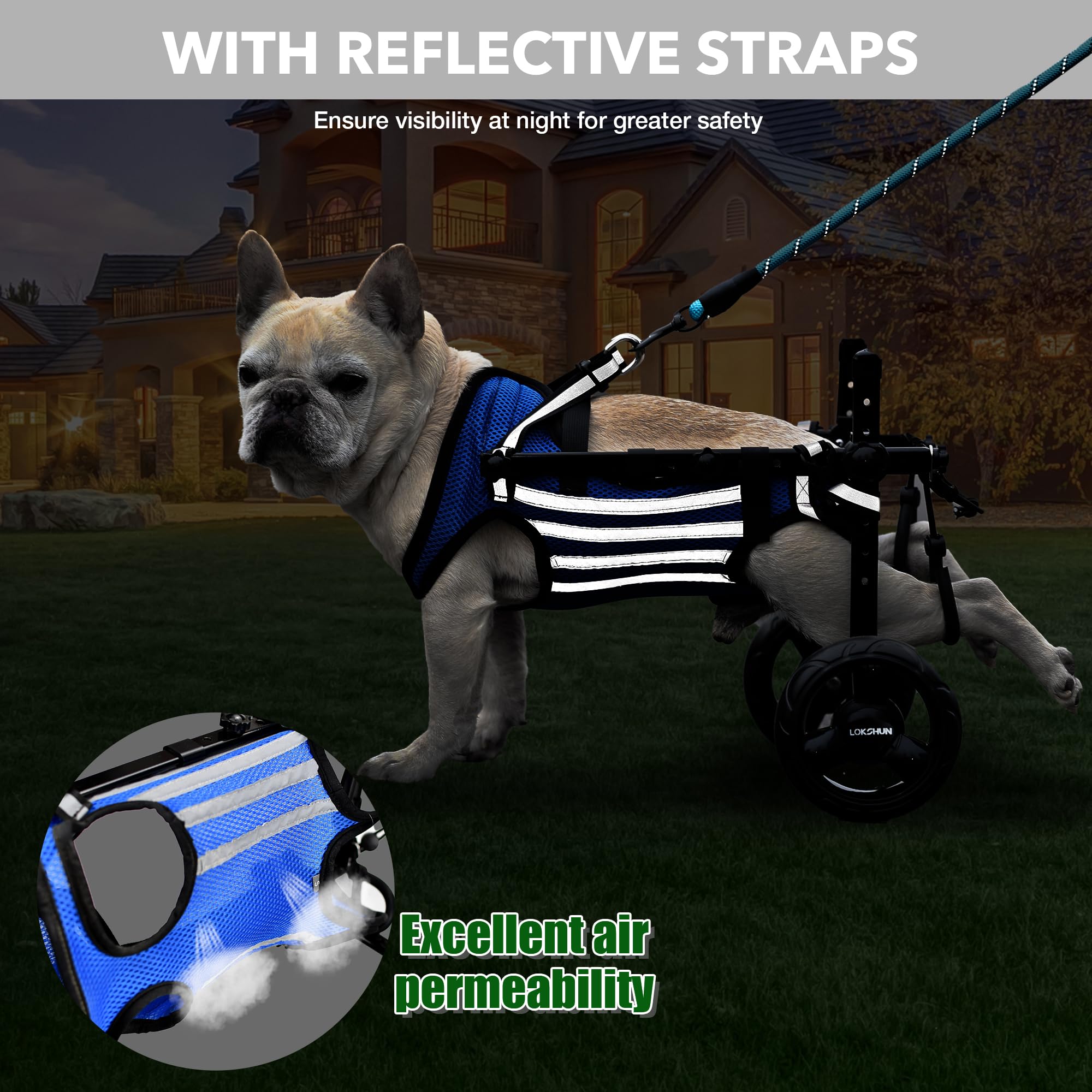 Lokshun Dog Wheelchair Harness for Back Legs, Dog Wheelchair Replacement Accessories, Breathable Soft Clothes for Dogs