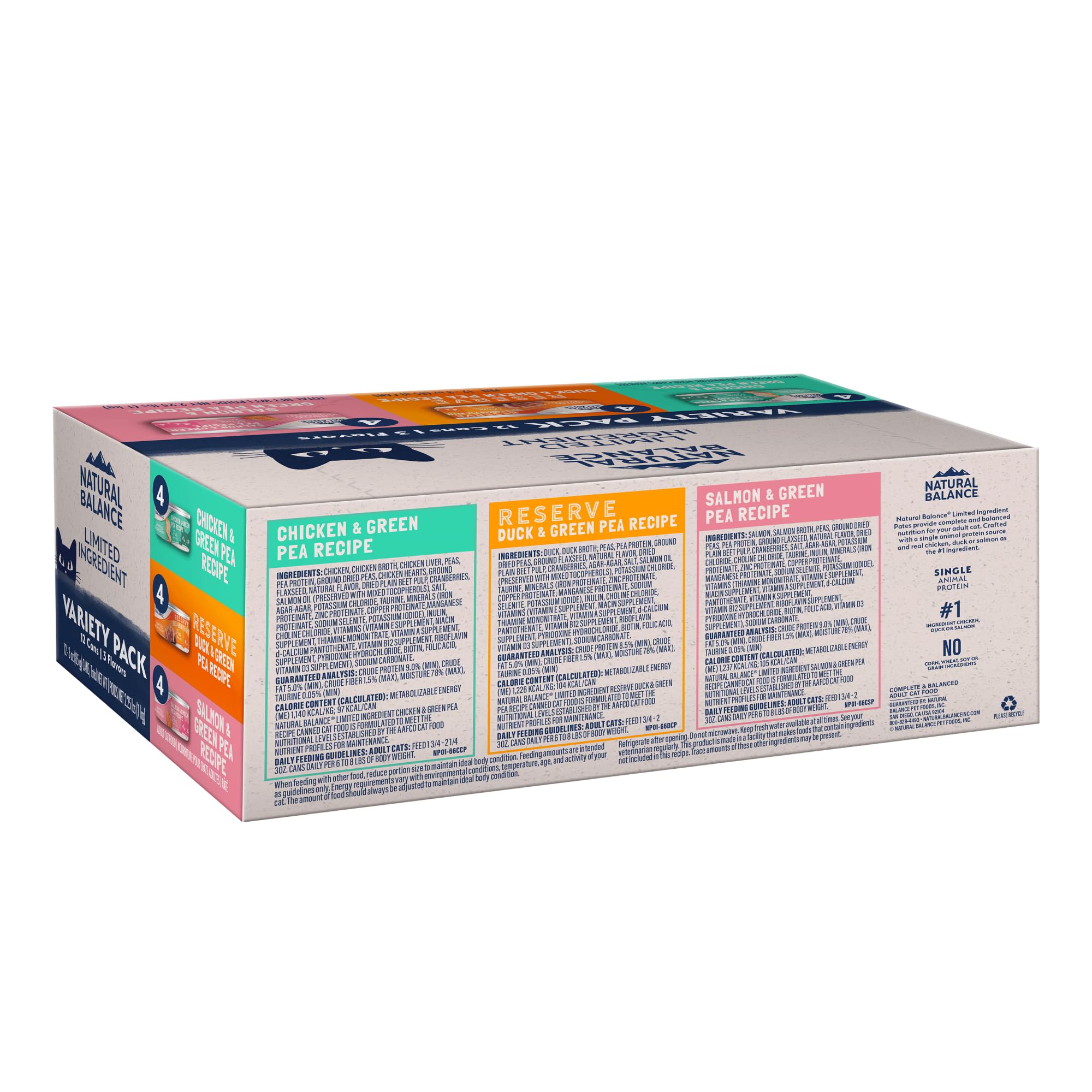 Natural Balance Limited Ingredient Cat Food Variety Pack - Chicken, Salmon and Duck with Green Pea Recipes, Soft Pate Wet Digest