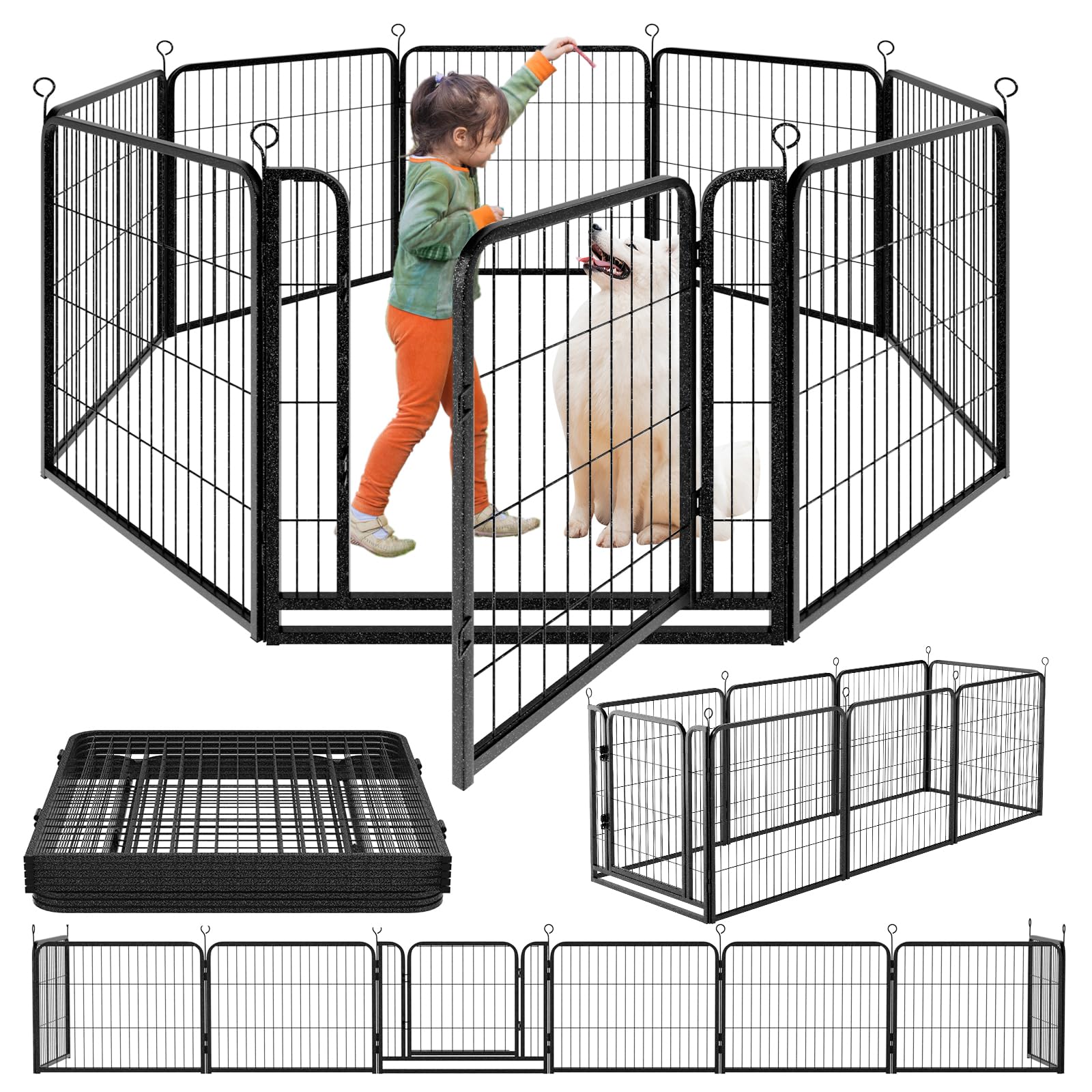 Kfvigoho Dog Playpen Outdoor Extra Wide 8 Piece Panels Heavy Duty Dog Fence 32 Height Anti-Rust with Doors Portable for RV Campi